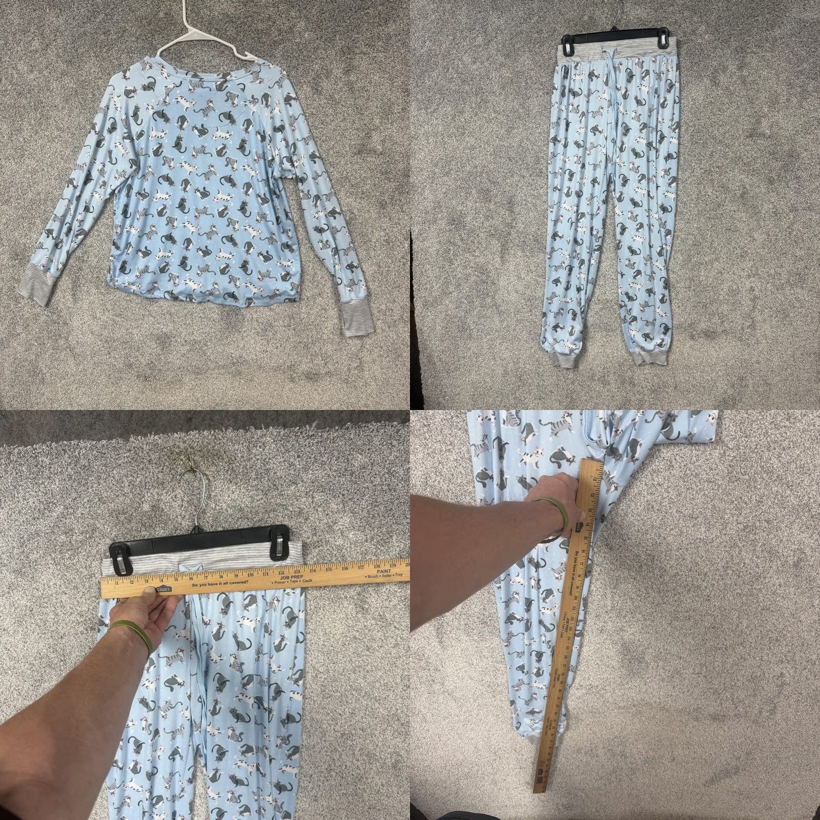 Vintage Pillow Talk Womens M Blue Pajama Set Cat Print Kawaii Cozy Loungewear Sleepwear Size ONE SIZE - 8 Thumbnail