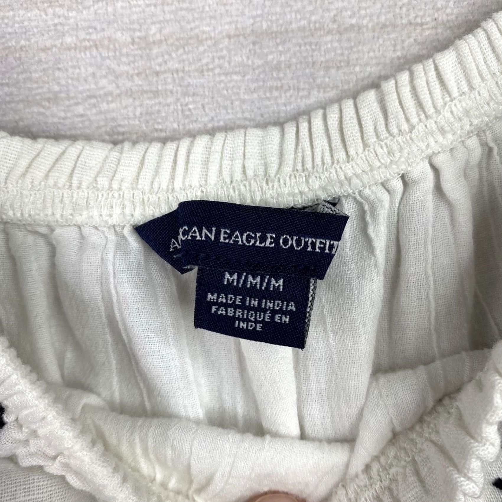 American Eagle Outfitters American Eagle Outfitters Crop Top Womens M White Embroidered Floral Short Sleeve Bohemian Cropped Blouse Size M / US 6-8 / IT 42-44 - 5 Thumbnail
