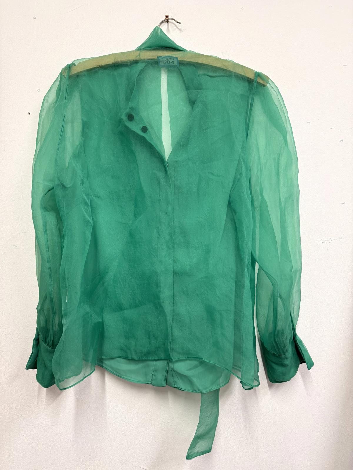 Zara Zara Sheer Green Blouse with Tie Neck and Black Buttons, XXL Size XXL / US 16-18 / IT 52-54 - 4 Thumbnail