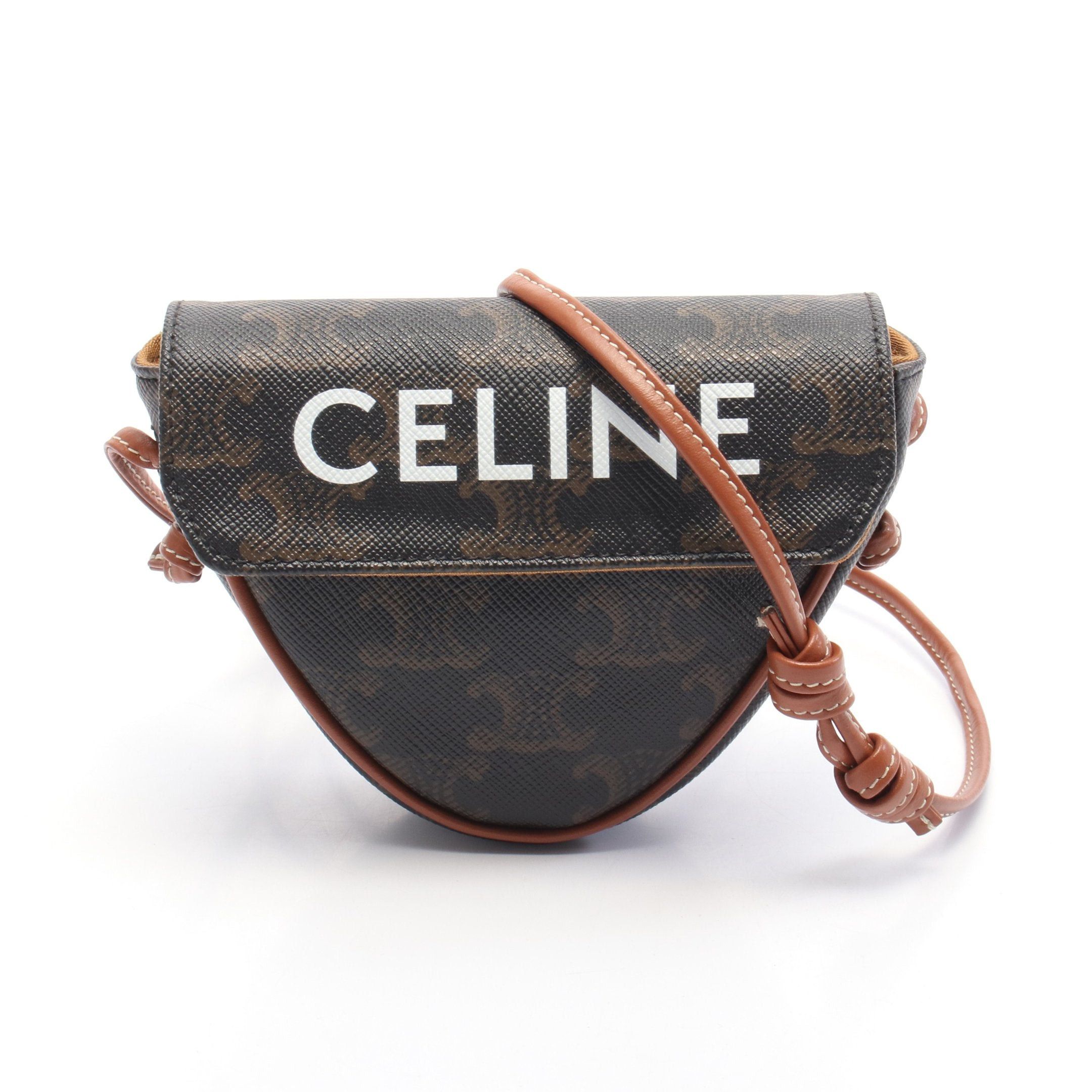 Celine Celine Triomphe Triangle Mini Shoulder Bag Leather Dark Brown Size ONE SIZE - 1 Thumbnail