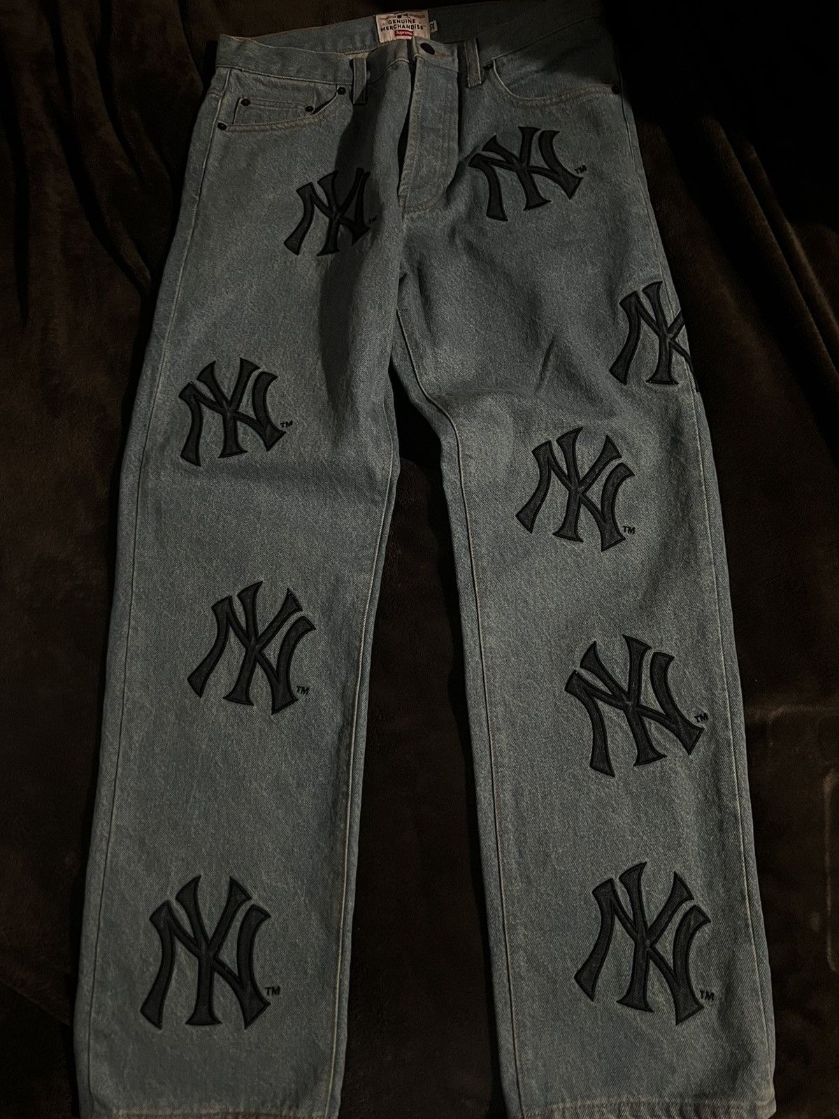 image of Supreme X New York Yankees Regular Denim Size 32 in Blue, Men's