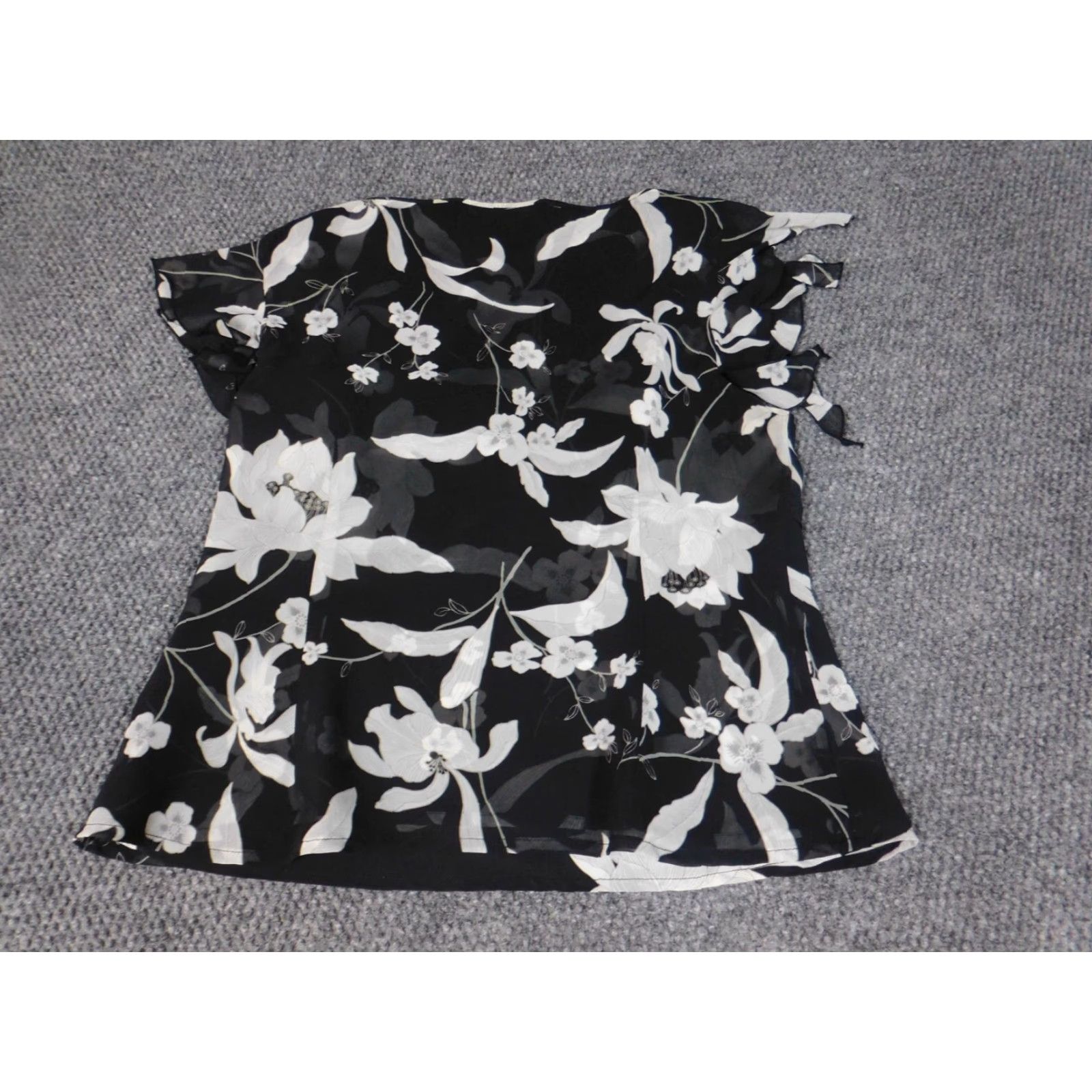 Vintage Nine & Co Womens Blouse 12 Black Floral Short Sleeve Round Neck Pullover Casual Polyester Rayon Classic/Basic Stretch Women Blouse Size XL / US 12-14 / IT 48-50 - 7 Thumbnail