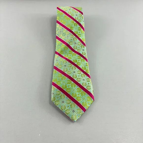 Ted Baker Ted Baker Lt. Green Flowers / Pink Striped Men's Long Tie Size ONE SIZE - 1 Thumbnail
