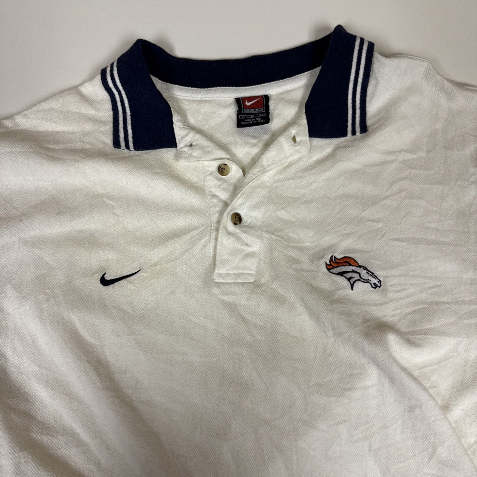 Nike Vintage Broncos Nike Polo White Blue Size XL Size US XL / EU 56 / 4 - 2 Thumbnail