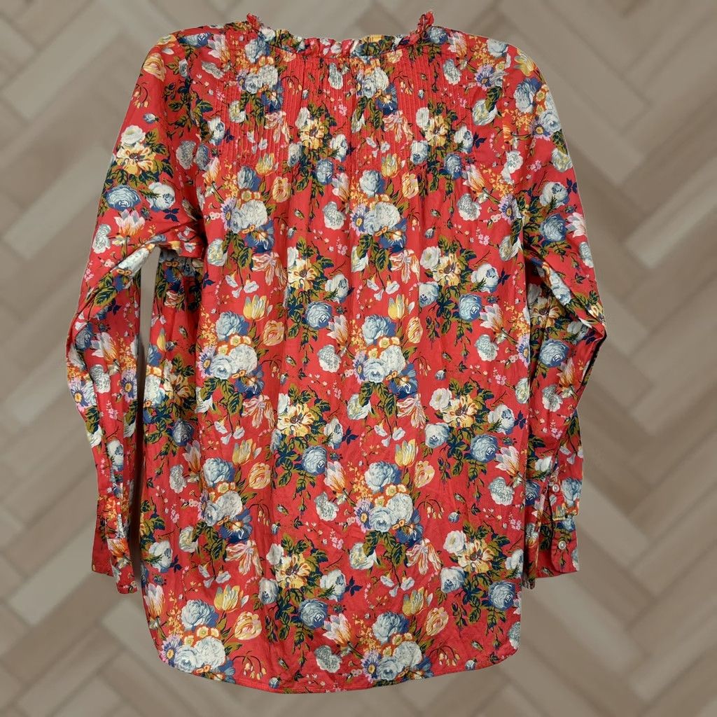 J.Crew J.CREW Blouse Shirt Womens 4 Regular Orange Boho Peasant Long Sleeve Button Mock Neck Lightweight Cotton Vintage No Size S / US 4 / IT 40 - 1 Thumbnail