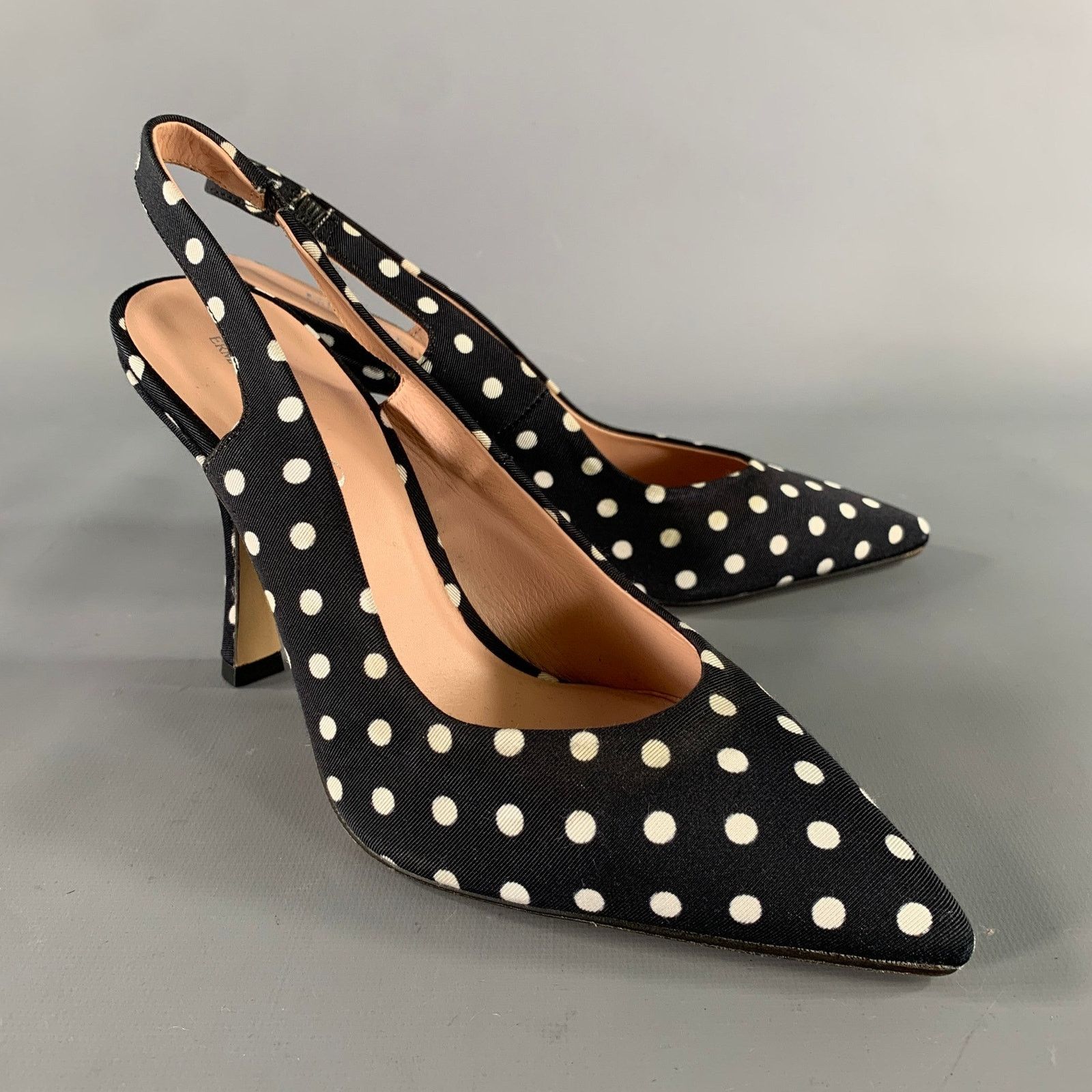 Ermanno Scervino ERMANNO SCERVINO Black White Polka Dot Slingback Pumps Size US 7 / IT 37 - 1 Thumbnail