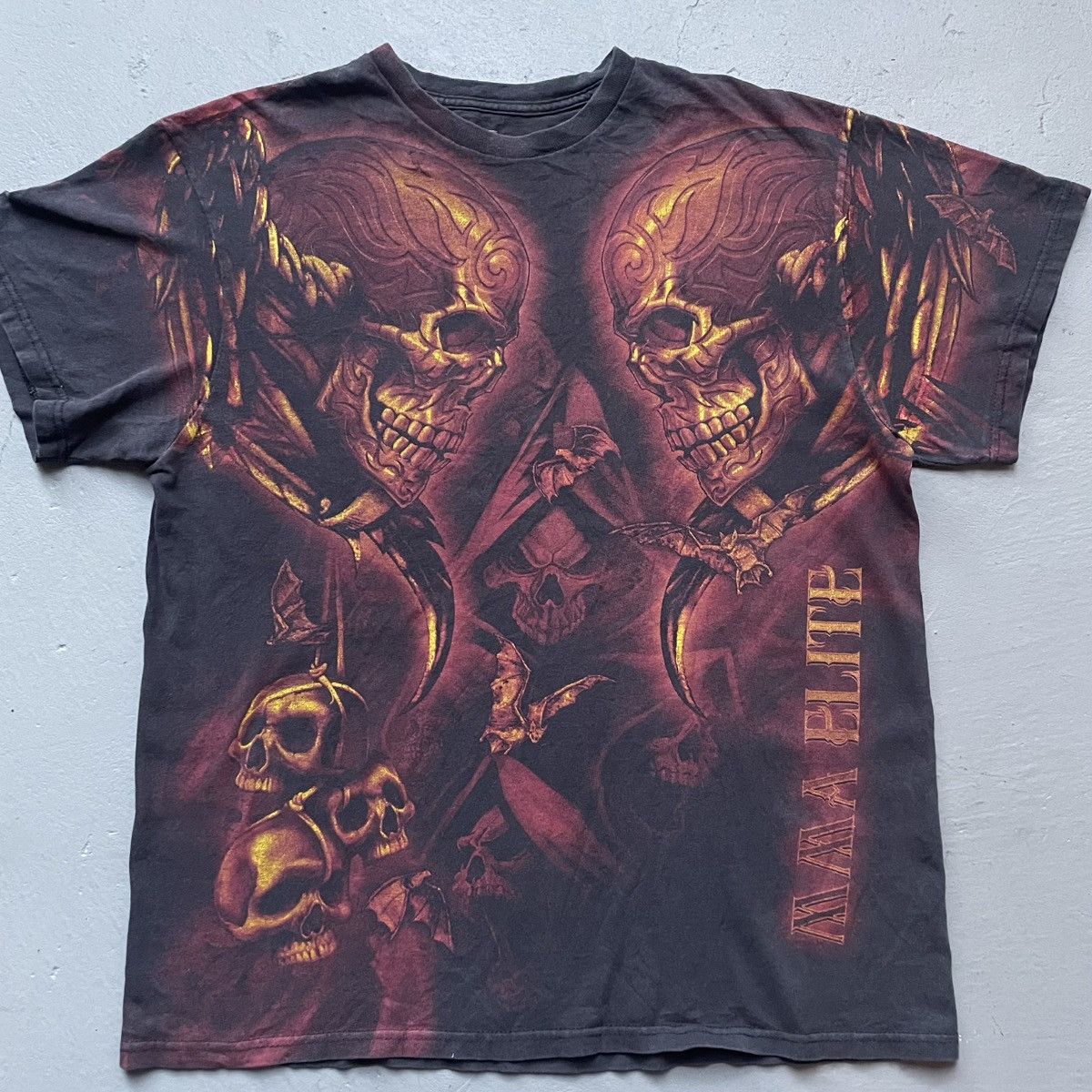 Other Vintage Y2K MMA Elite Black Skull Reaper AOP T-Shirt Size US L / EU 52-54 / 3 - 3 Thumbnail