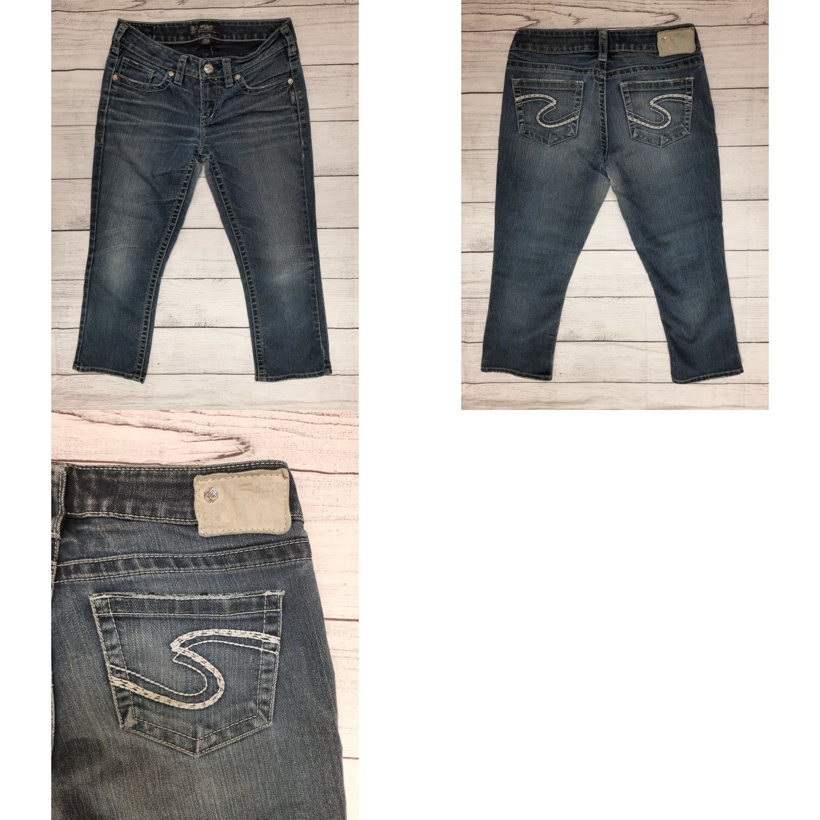 Silver Jeans Co. Silver Jeans Aiko Capris Womens Dark Wash Denim Crop Pants 28 Size 28 Inseam 22 Low Rise Capri Jeans Womens Size 28" / US 6 / IT 42 - 8 Thumbnail