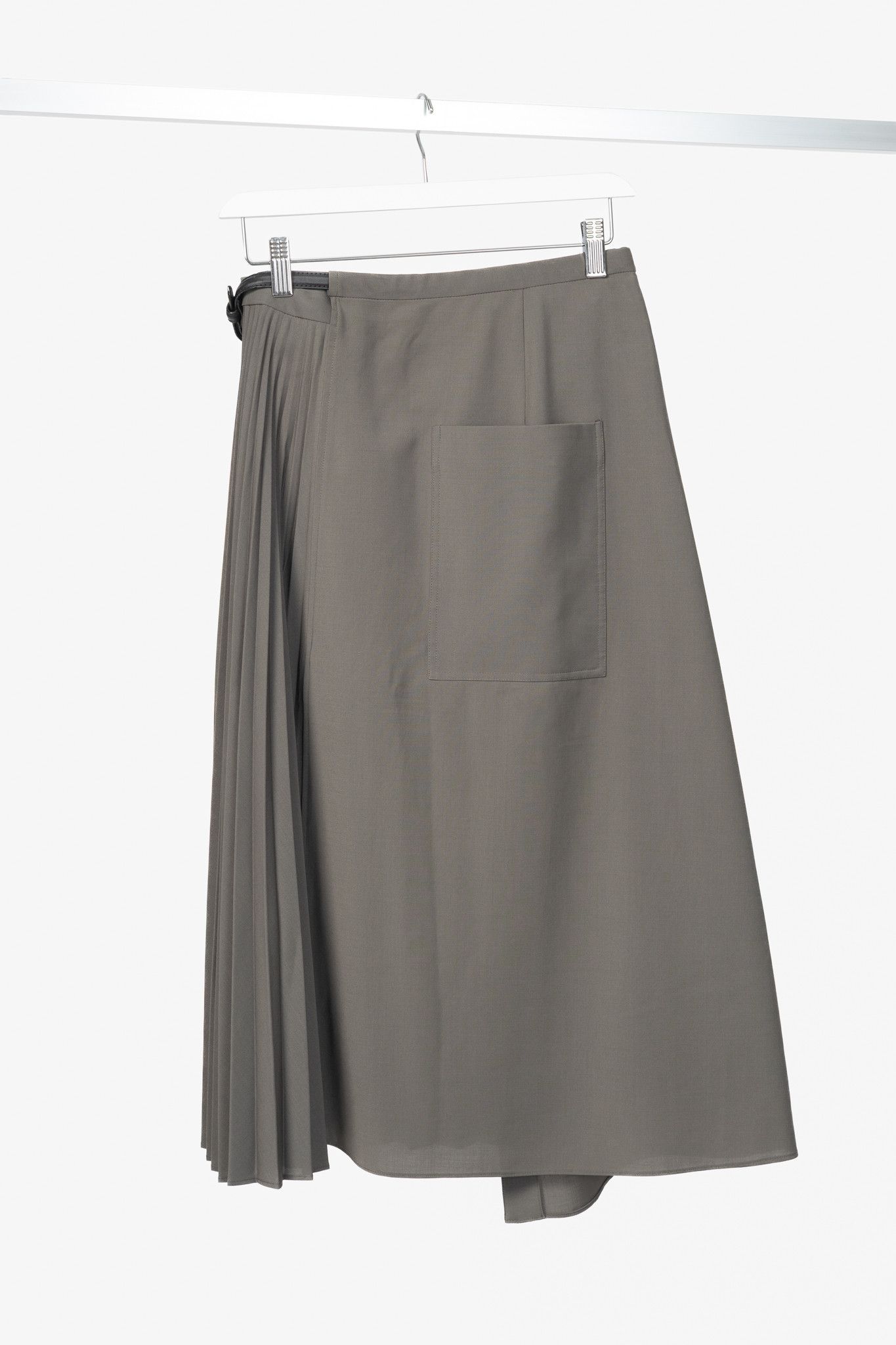 Tibi Tibi Dark Stone Tropical Wool Pleated Leather Wrap Skirt Size 25" / US 0 / IT 36 - 2 Thumbnail