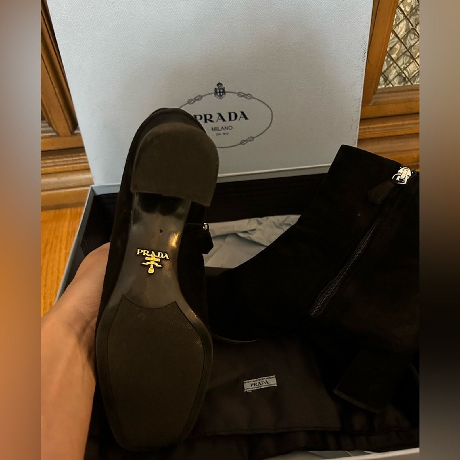 Prada *worn once* suede Prada booties 🖤 Size US 8.5 / IT 38.5 - 2 Thumbnail