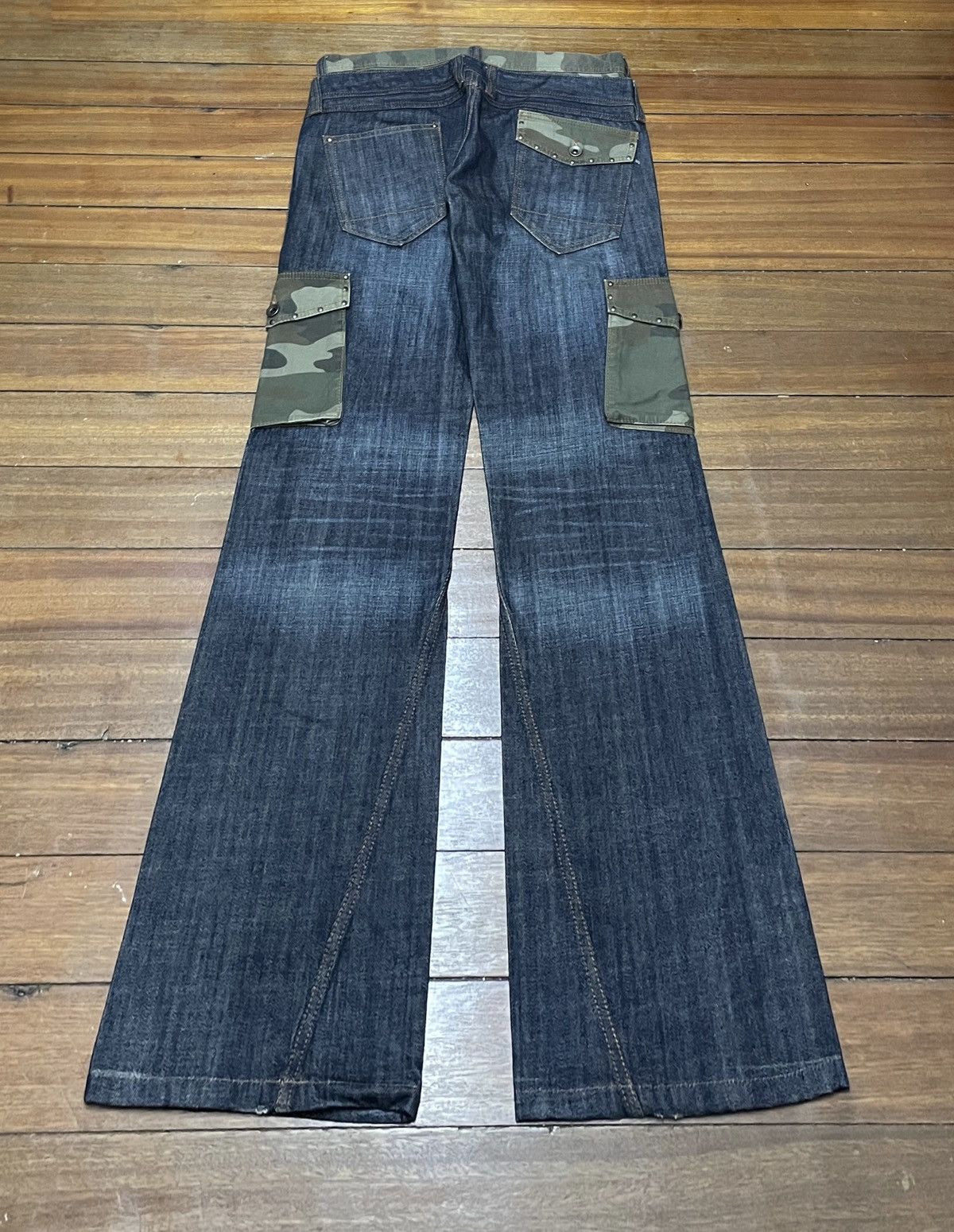 14th Addiction Very Rare Design Vintage Brand Hideaways Flared Jeans 1990s Size US 33 - 2 Thumbnail