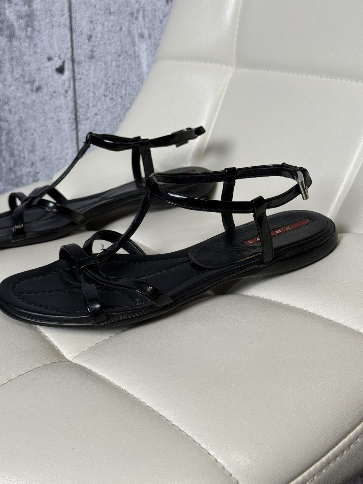 Prada Prada Linea Rossa Sandals Patent Leather T Strap Flat Shoes Size US 6 / IT 36 - 2 Thumbnail