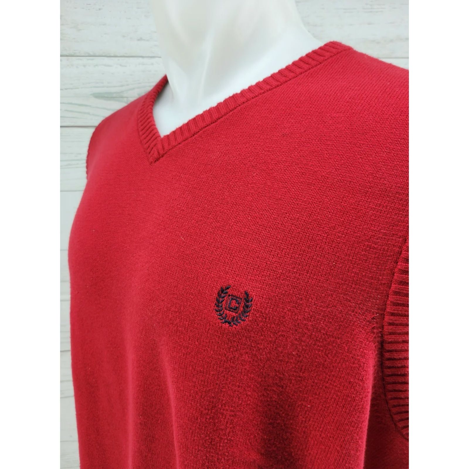 Chaps Chaps Mens Red Solid Cotton Sleeveless V Neck Pullover Sweater Vest Size Large Size US L / EU 52-54 / 3 - 3 Thumbnail