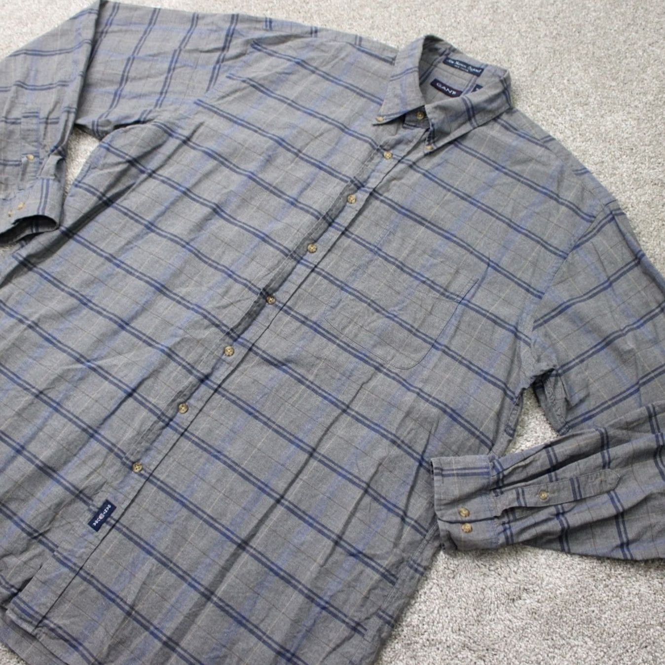 Gant GANT Shirt Mens XLT Gray/Blue New Haven Oxford 100% Cotton Long Sleeve Button Size US XL / EU 56 / 4 - 4 Thumbnail