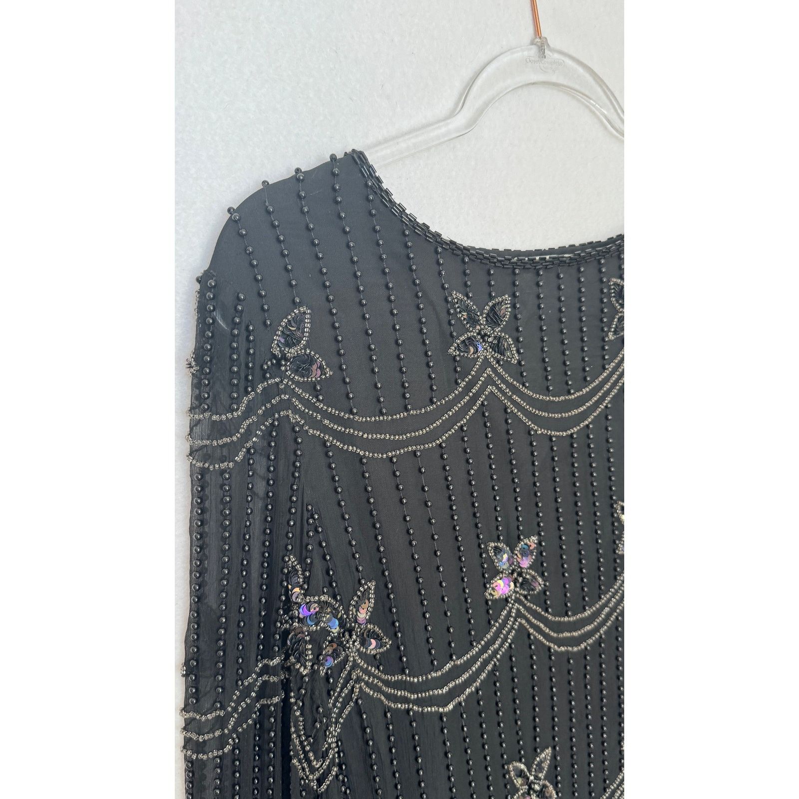 Vintage 1990s Papell Boutique Silk Beaded Sequin Top Black S/M Size S / US 4 / IT 40 - 17 Thumbnail