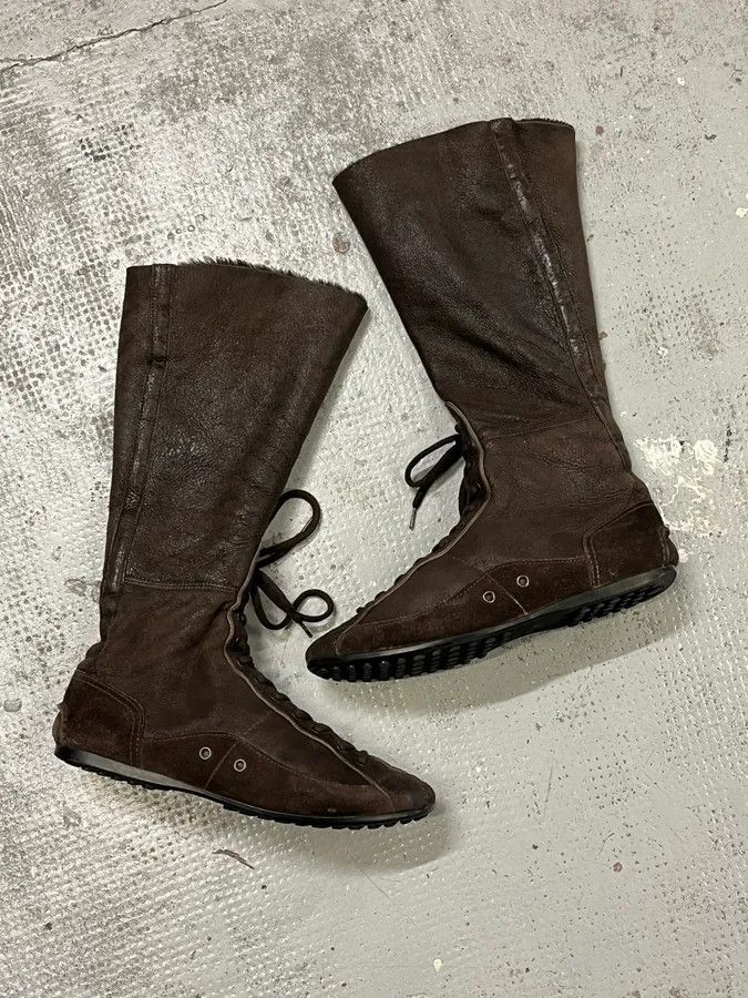 Prada 2000s Prada Brown Suede Ankle Boxing Leather Boots Size US 7 / EU 40 - 1 Thumbnail