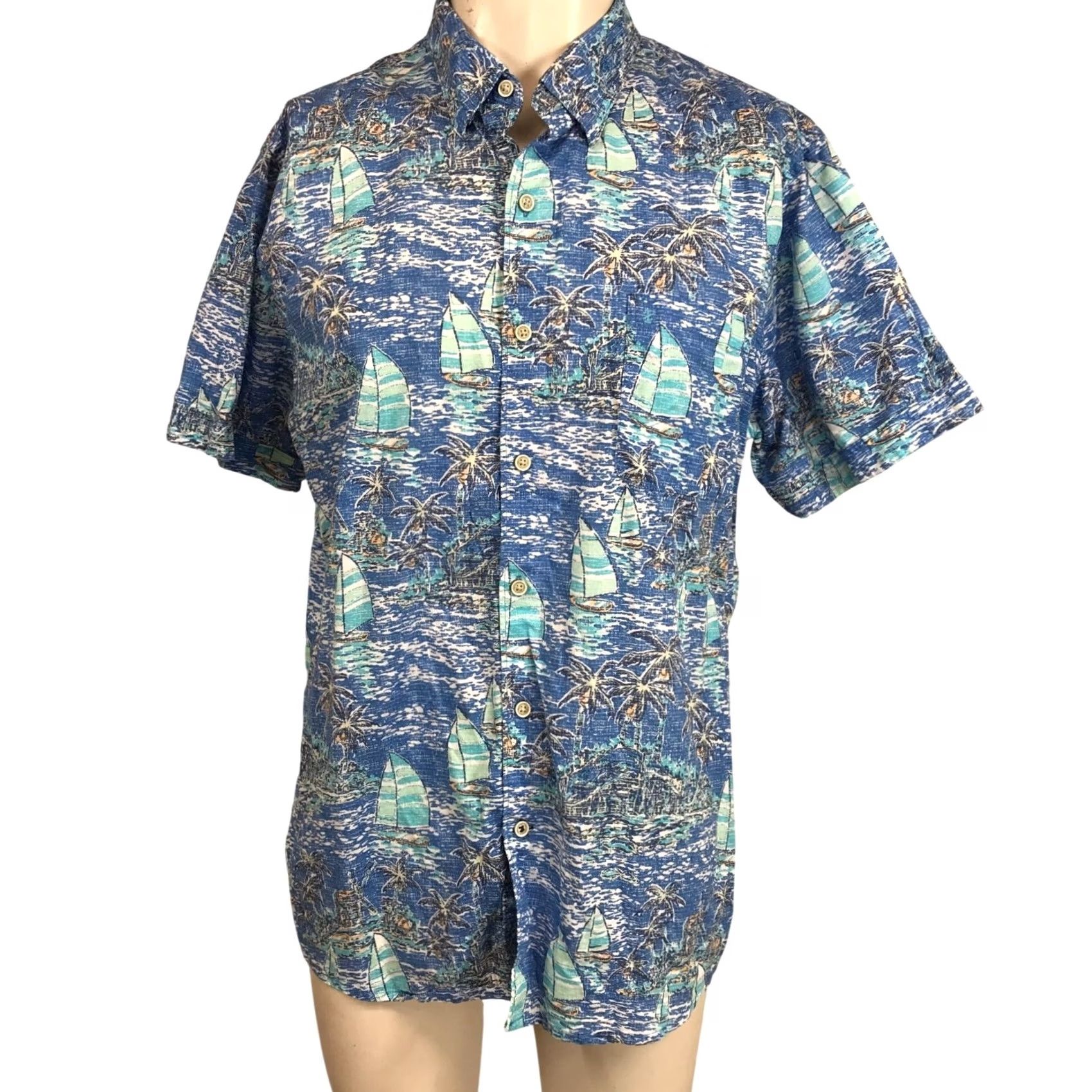 Izod IZOD MEN'S XL BLUE SHORT SLEEVE BUTTON-UP COTTON SHIRT W/ POCKET Size US XL / EU 56 / 4 - 2 Thumbnail