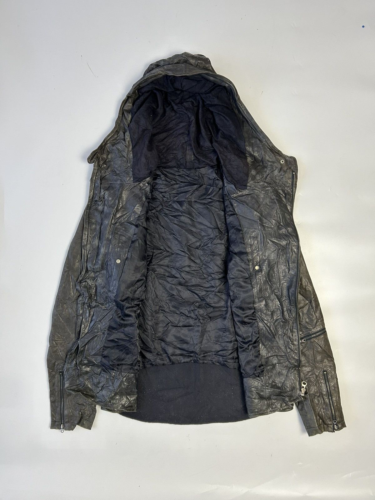 Vintage LEATHER JACKET WITH HOODIE MADE IN ITALY Size L / US 10 / IT 46 - 2 Thumbnail