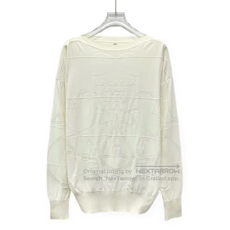Hermes Hermes Ivory Letter Jacquard Silk Knit Crew Neck Top Size XS / US 0-2 / IT 36-38 - 1 Thumbnail