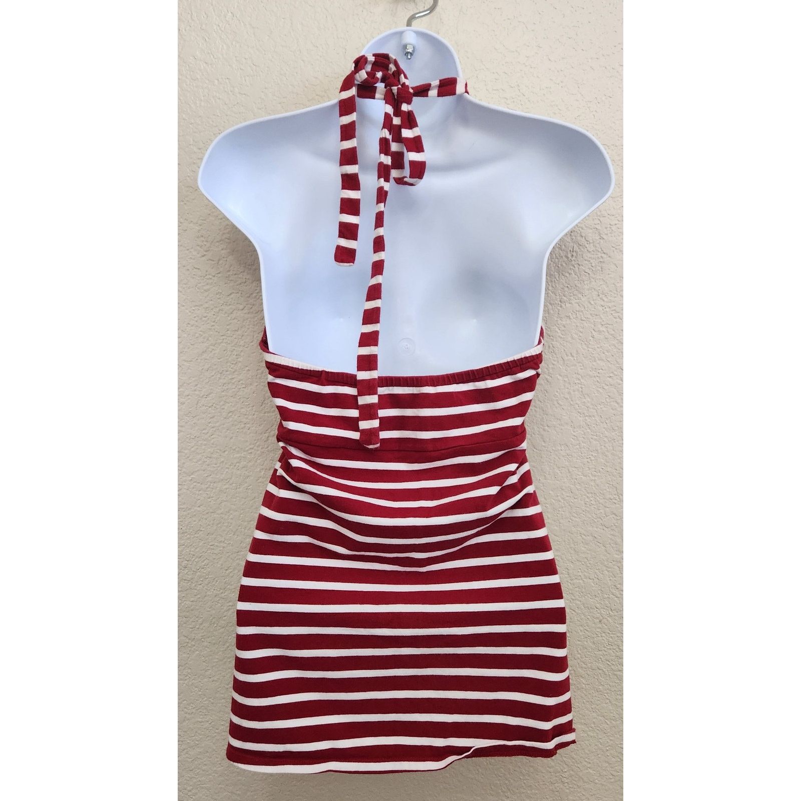 Other Ann Taylor Burgundy White Stripe Halter Neck Tie Top Medium Size M / US 6-8 / IT 42-44 - 2 Thumbnail