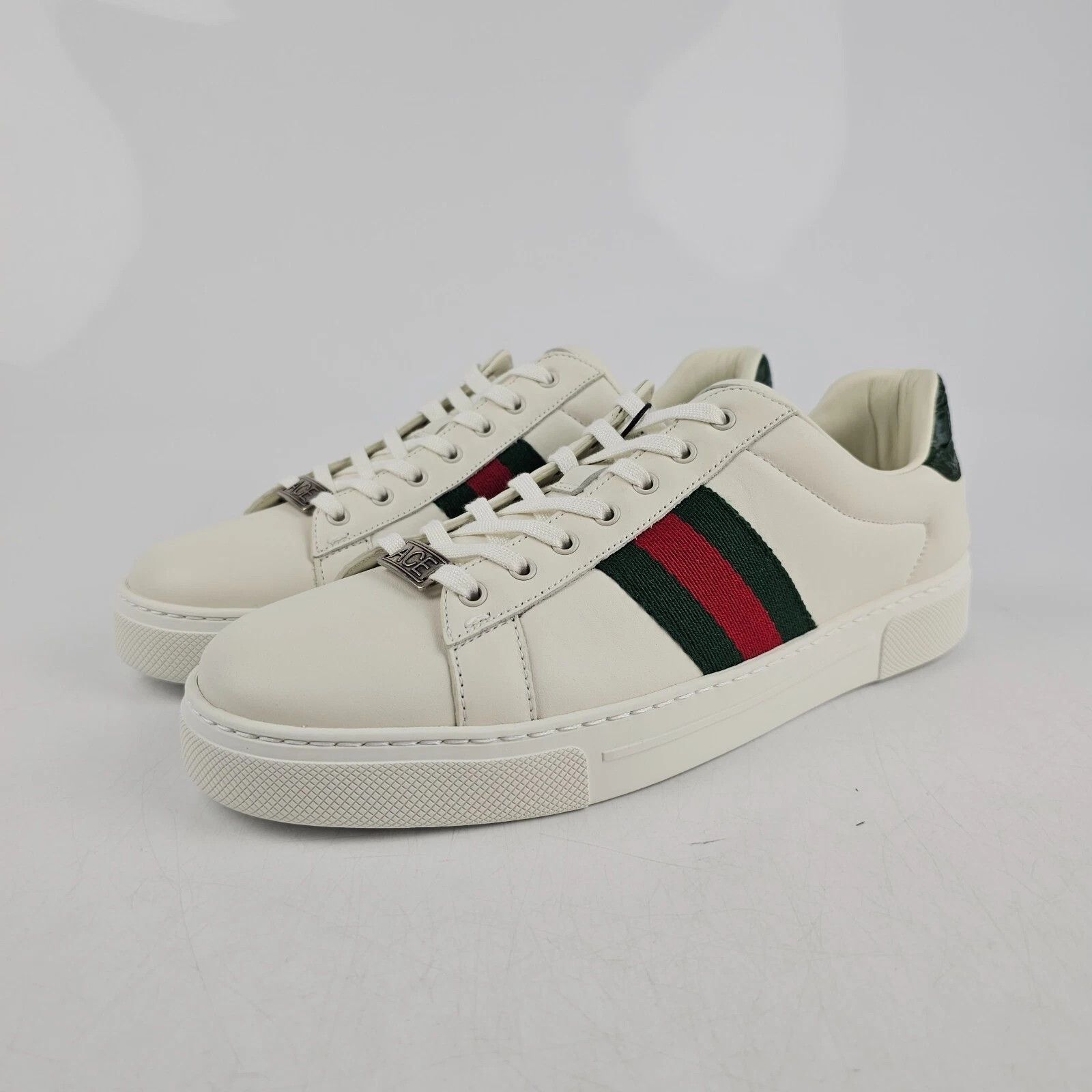 GUCCI Ace Women's White/Green Leather Low Top Sneakers New