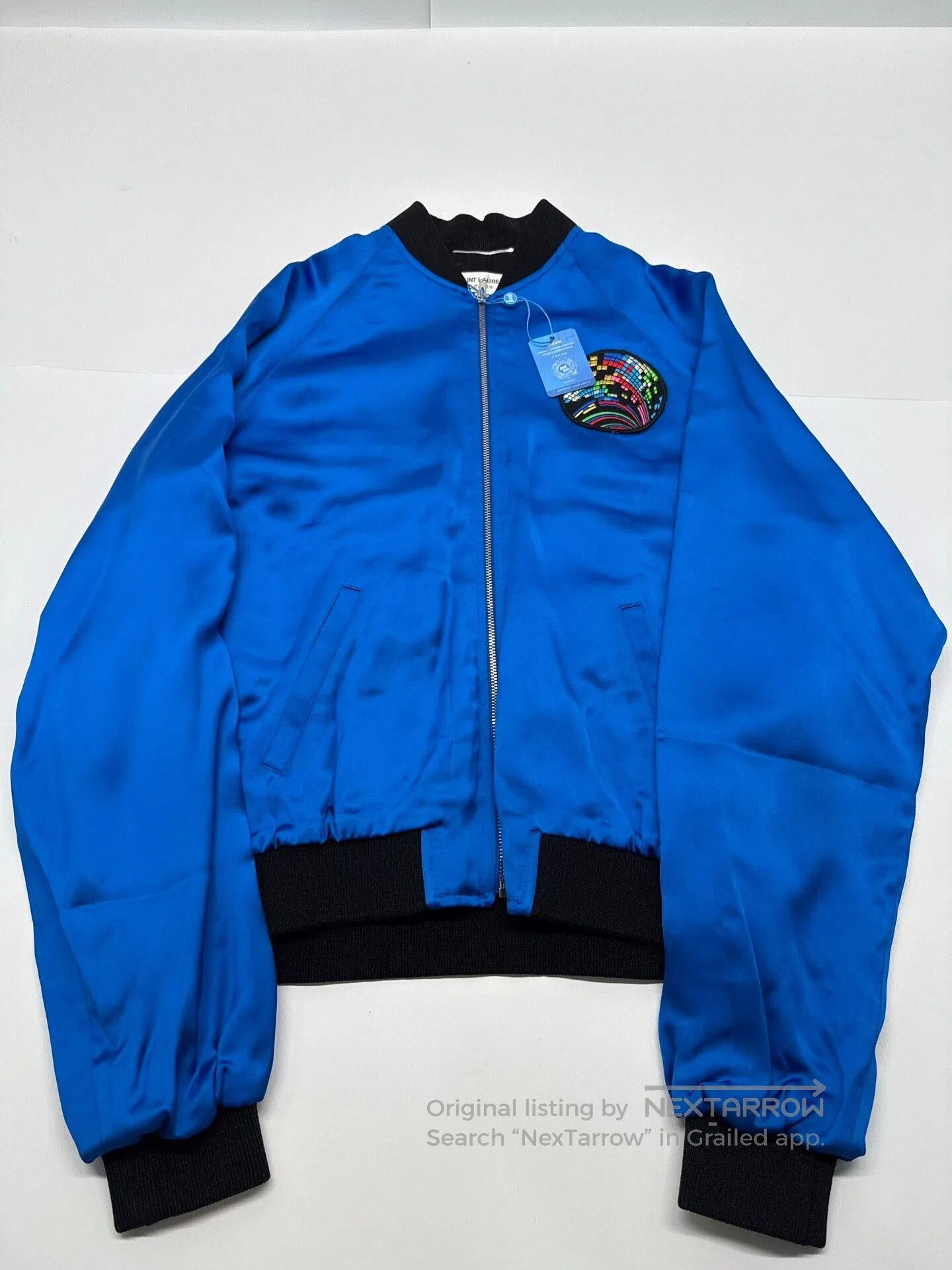 Saint Laurent Blue Silk Bomber Jacket.