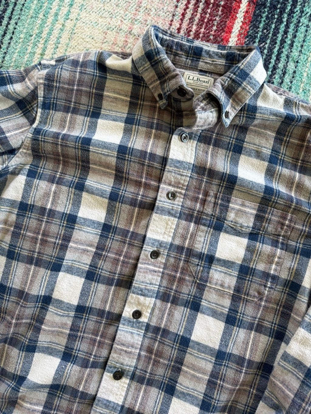 L.L. Bean L.L.Bean Plaid Casual Button Down Flannel Shirt M Blue White Size US M / EU 48-50 / 2 - 2 Thumbnail