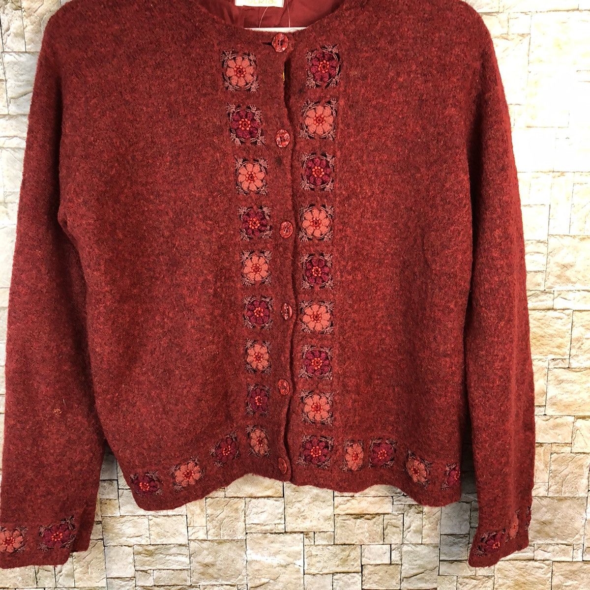 Japanese Brand Ibens vintage mohair Red Cardigan Knitwear #A1206 Size M / US 6-8 / IT 42-44 - 3 Thumbnail