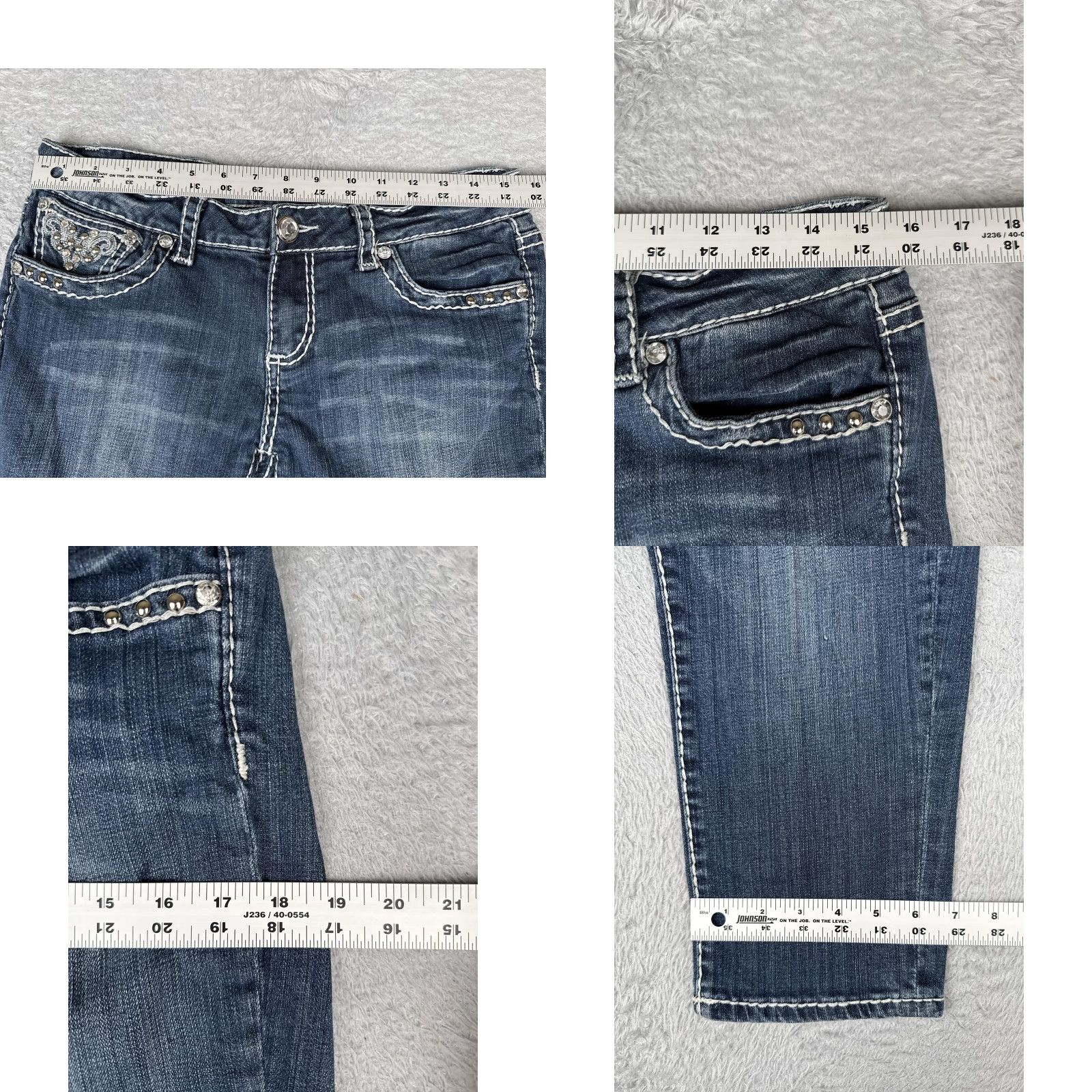 Vintage L.A. Idol Jeans Women 11 Capri Cropped Embellished Rhinestone Pockets Blue Size 32" / US 10 / IT 46 - 9 Thumbnail