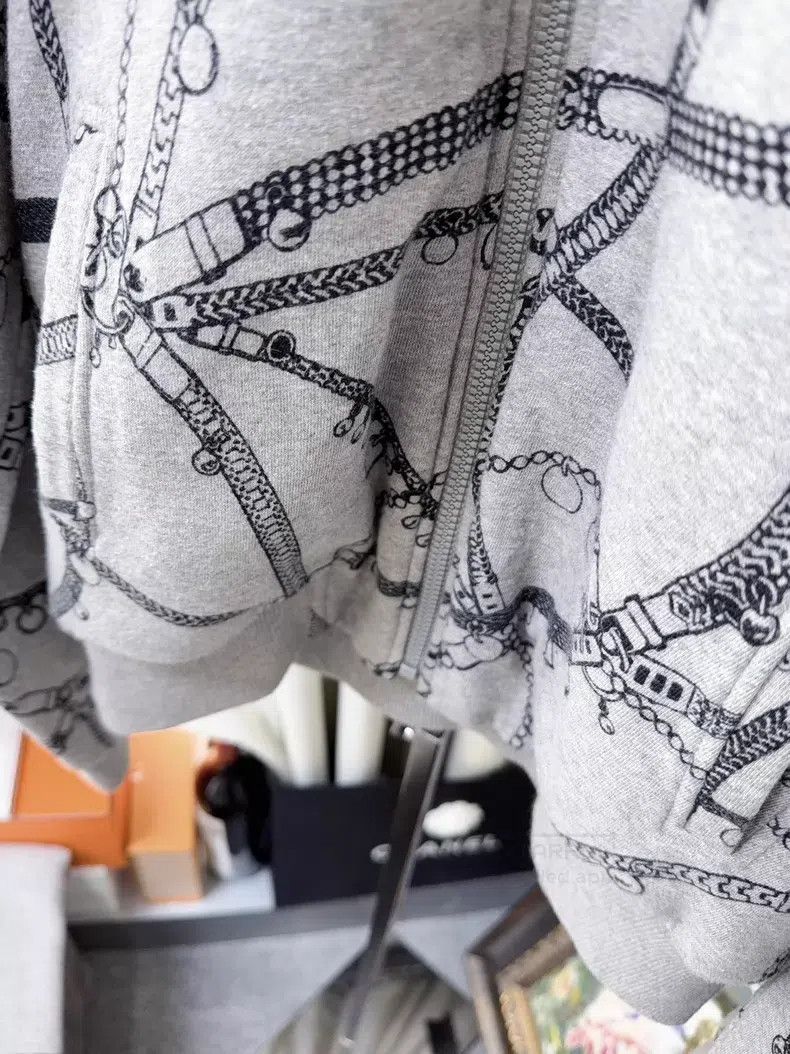 Hermes Hermes Grey Chain Print Pilot Zip-Up Hooded Sweatshirt Jac Size XS / US 0-2 / IT 36-38 - 3 Thumbnail