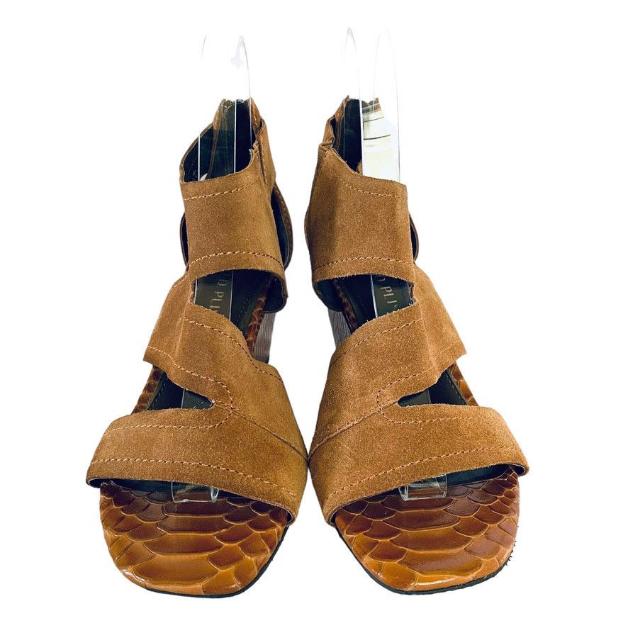 Donald Pliner NWOT Donald Pliner Panya Suede Saddle Brown Embossed Sandals Size US 6.5 / IT 36.5 - 3 Thumbnail