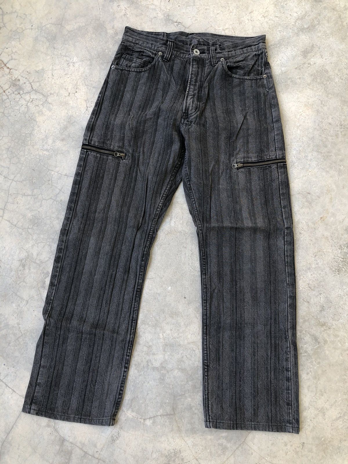 PPFM PPFM 2003 Striped Twill Cargo Double Zip Pocket Denim Size US 29 - 1 Thumbnail