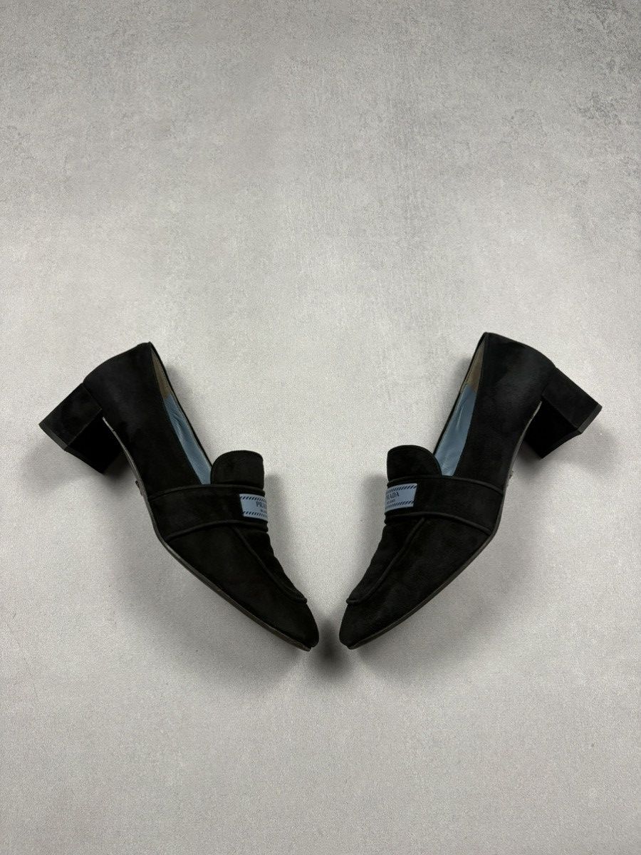Prada Prada Milano Suede Logo Strap Block Heel Loafers Black 38.5 Size US 8.5 / IT 38.5 - 2 Thumbnail
