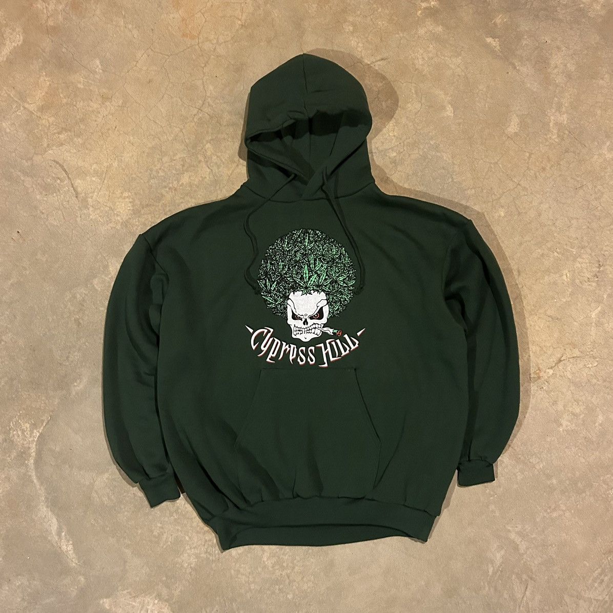 Image of Rap Tees x Vintage Crazy Vintage 90's Cypress Hill Weed Skull Logo Rap Hoodie in Green (Size XL)