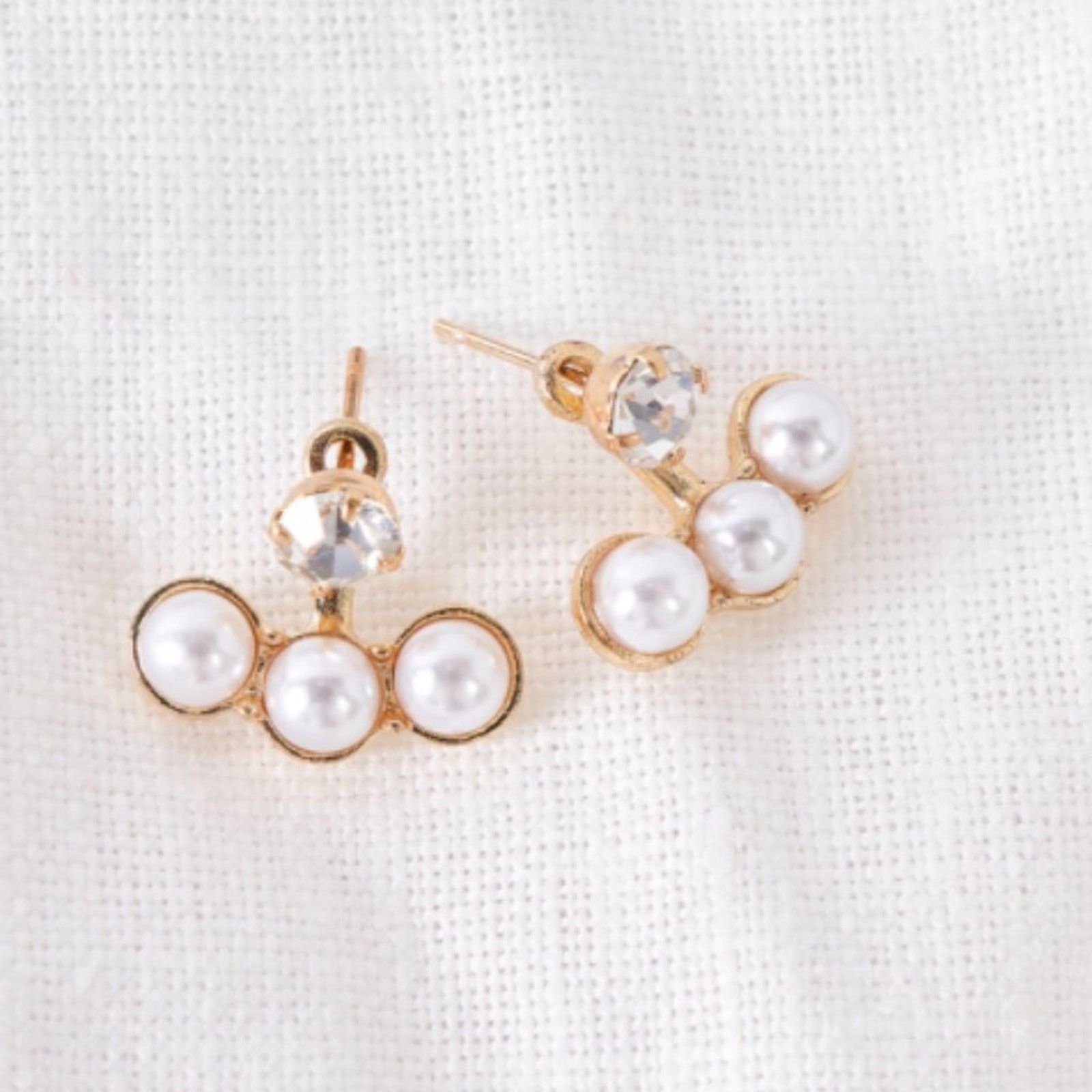 Other Front Back Gold Tripple Pearl Faux Diamond Stud Earrings Size ONE SIZE - 1 Thumbnail