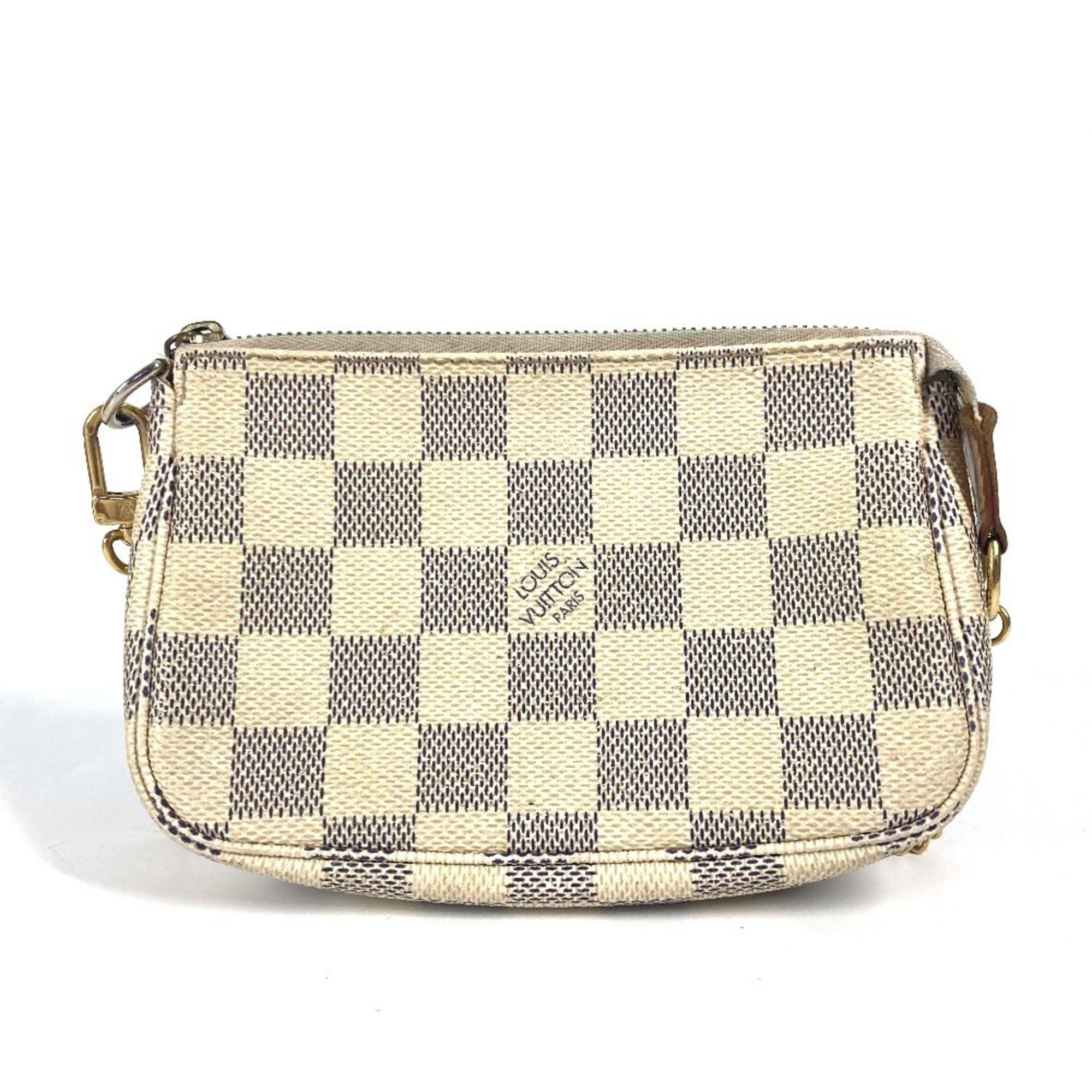 Louis Vuitton N58010 Damier Azur Mini Pochette Accessoires Bag Pouch Chain Accessory Handbag Canvas Women's White
