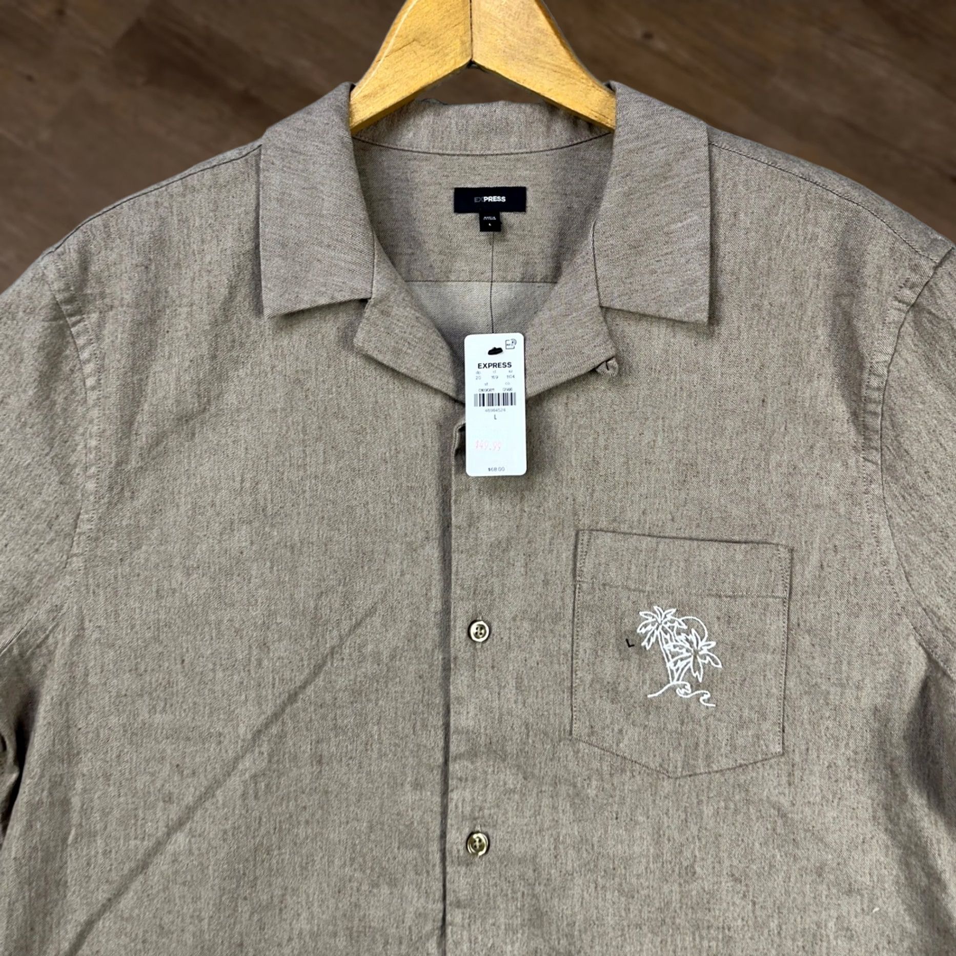 Express Express Mens Large Brown Linen Blend Button Up Shirt Pocket Stretch Casual NEW Size US L / EU 52-54 / 3 - 1 Thumbnail