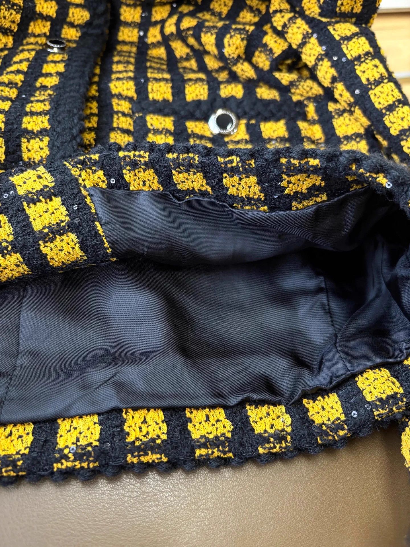 Miu Miu MIU MIU sequin yellow black check oversized knit IT38 Size XS / US 0-2 / IT 36-38 - 7 Thumbnail