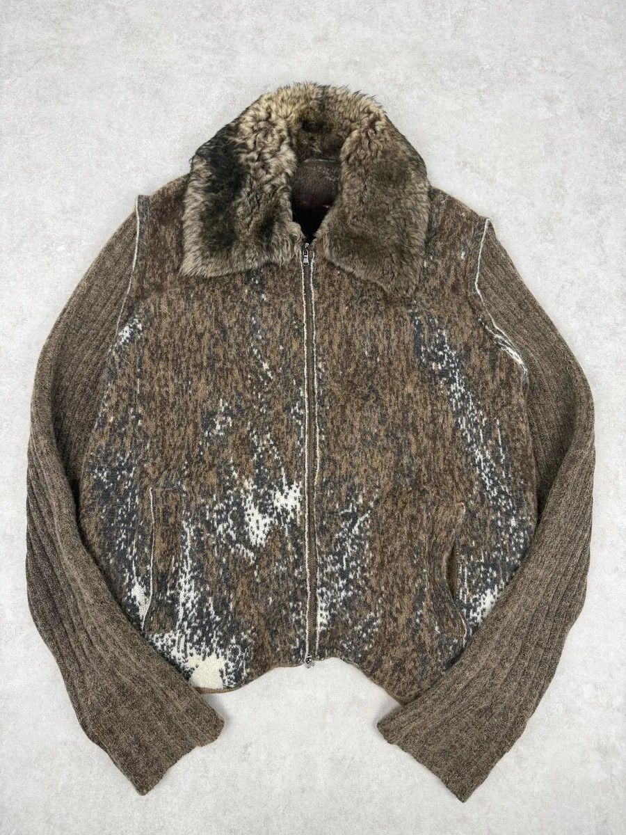 Roberto Cavalli 2000s Roberto Cavalli Brown Wool Mohair Fur Collar Light Jacket Size US XL / EU 56 / 4 - 1 Thumbnail