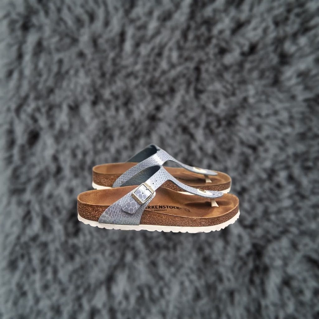 Birkenstock Birkenstock Gizeh Blue Snake Leather Orthopedic Sandal Women 38 8 Slip-On Slide Cork Insole Casual Shoes Size US 8 / IT 38 - 1 Thumbnail