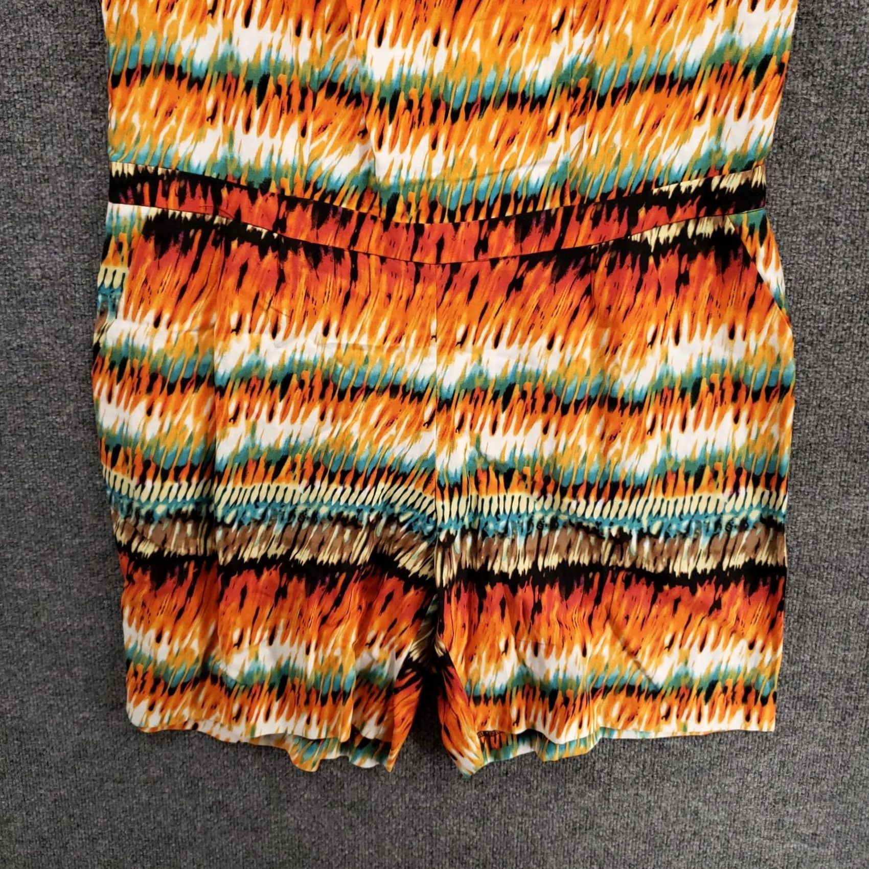 Vintage Ashley Stewart Romper Womens 20 Plus Orange Linen Blend V Neck Abstract Print Size 42" / US 20 - 4 Thumbnail