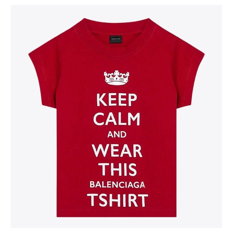 Balenciaga o1w1db11125 Keep Calm Shrunk T-Shirt in Red Size XL / US 12-14 / IT 48-50 - 1 Thumbnail