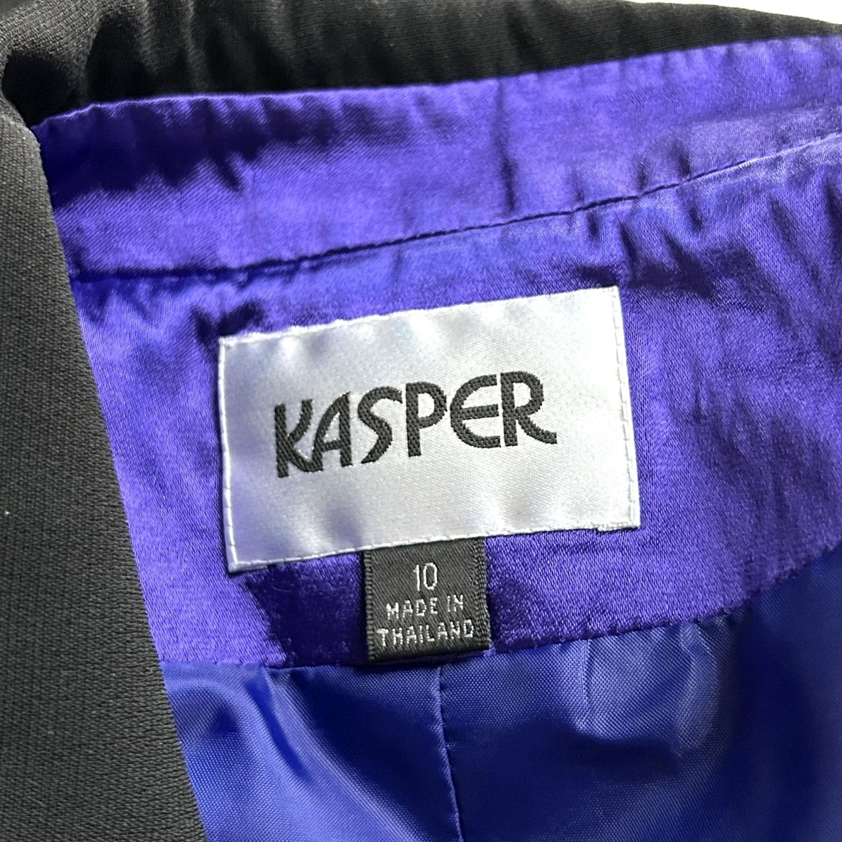 Kasper Kasper Blazer Jacket Womens 10 Black Lined Purple Satin Work Office Career Size L / US 10 / IT 46 - 3 Thumbnail