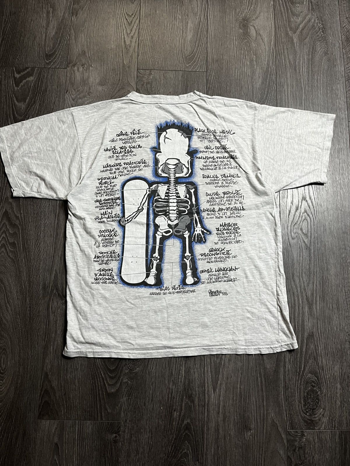 Vintage 90s French Spirit Archive Snowboard Skeleton Anatomy T-Shirt Size US L / EU 52-54 / 3 - 7 Thumbnail