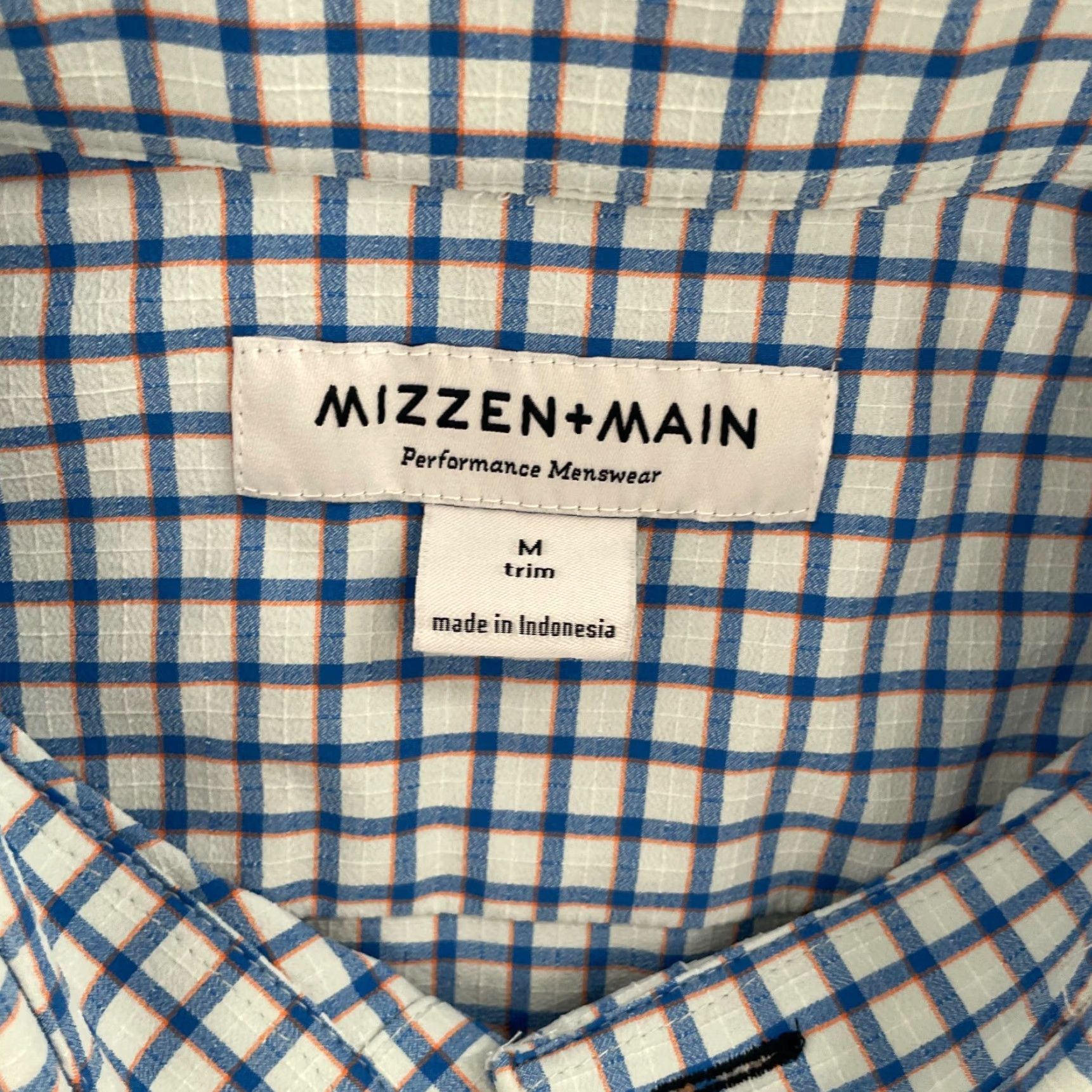 Mizzen+Main Mizzen+Main Shirt Adult Medium Trim Blue Checkered Button Up Performance Mens M Button-Up Casual Mens Blue Checkered Mizzen+Main Shirt Up Button Size US M / EU 48-50 / 2 - 5 Thumbnail