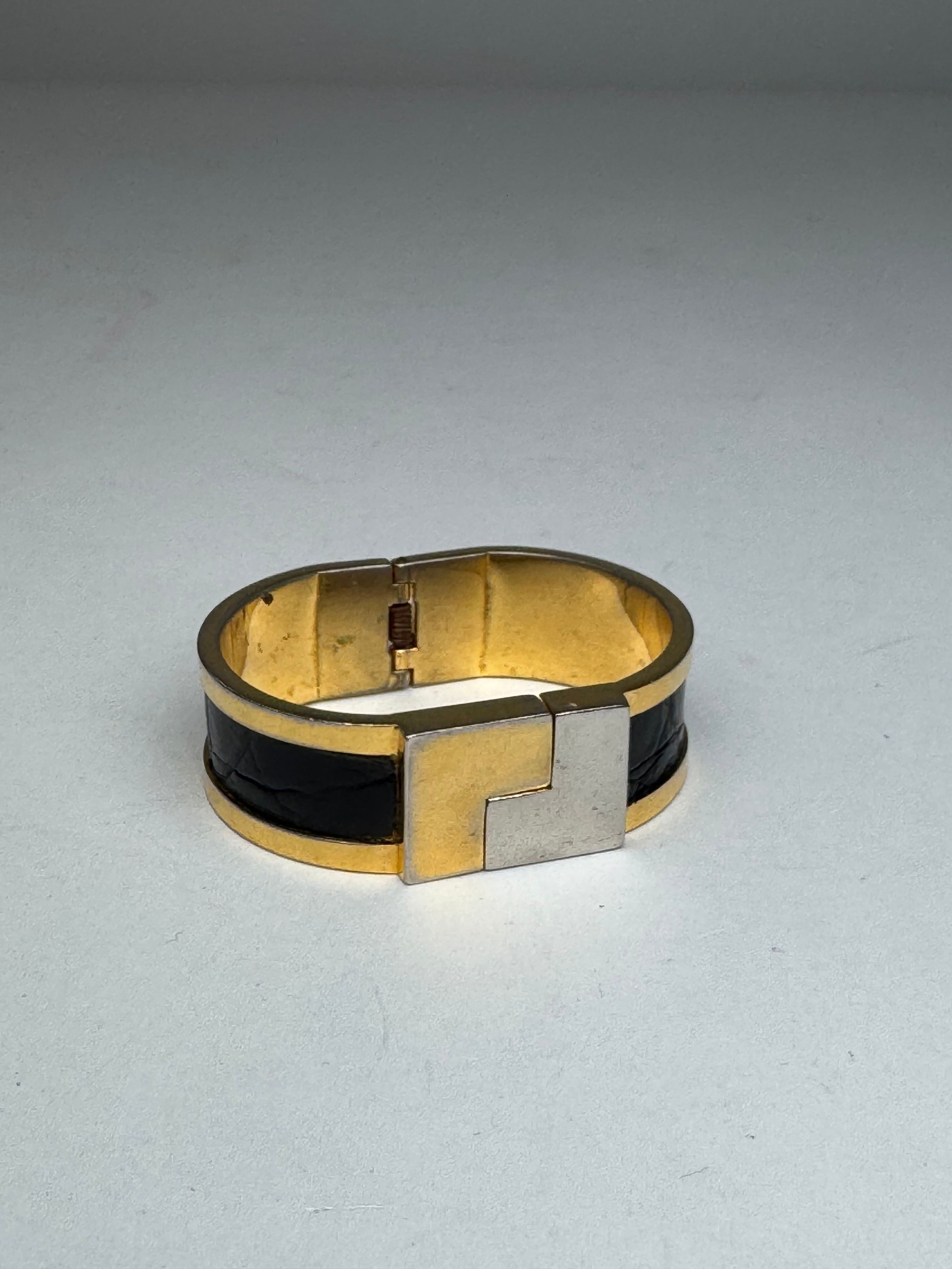 Loewe Vintage Madrid Crocodile Emblossed Steel Bracelet Golden Bla Size ONE SIZE - 1 Thumbnail