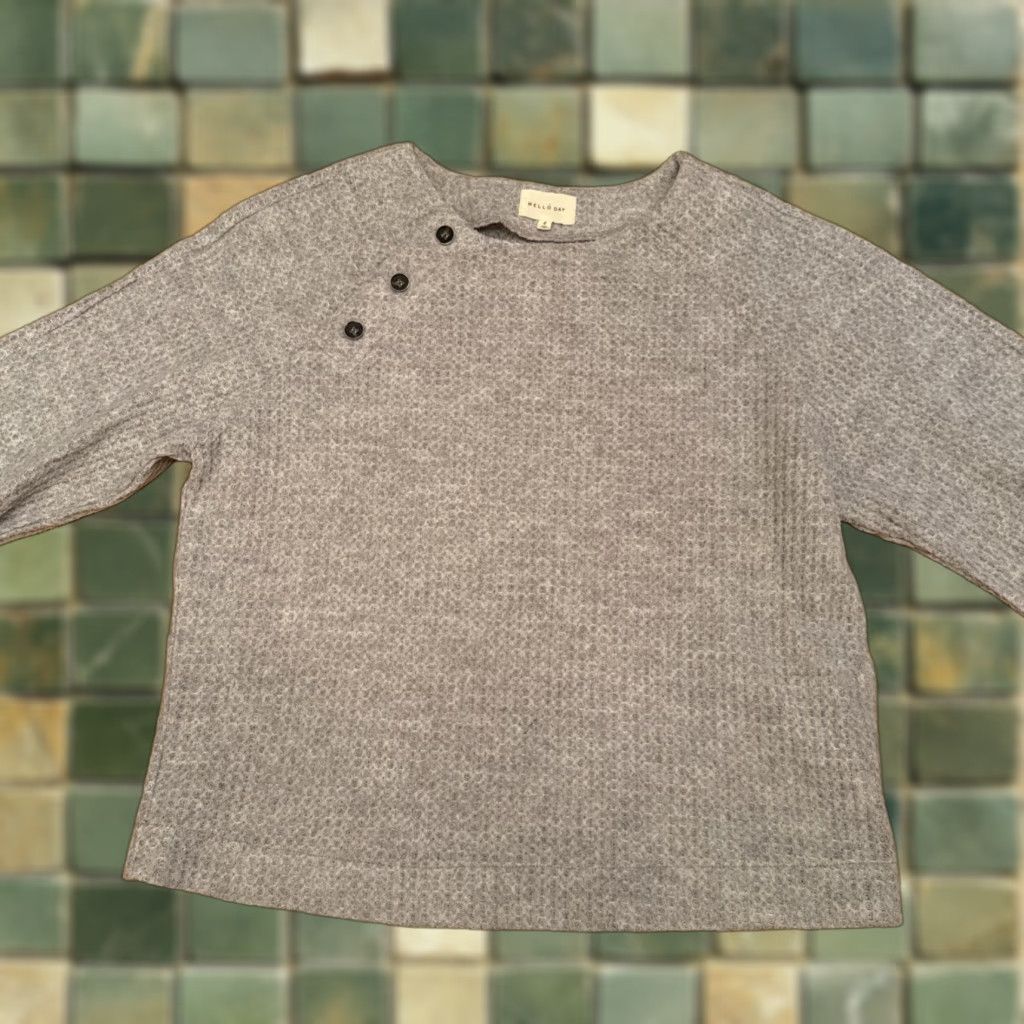 Anthropologie Anthropologie MELLO Day Sweater Waffle Knit Fuzzy Side Button Boho Gray Small Size S / US 4 / IT 40 - 1 Thumbnail