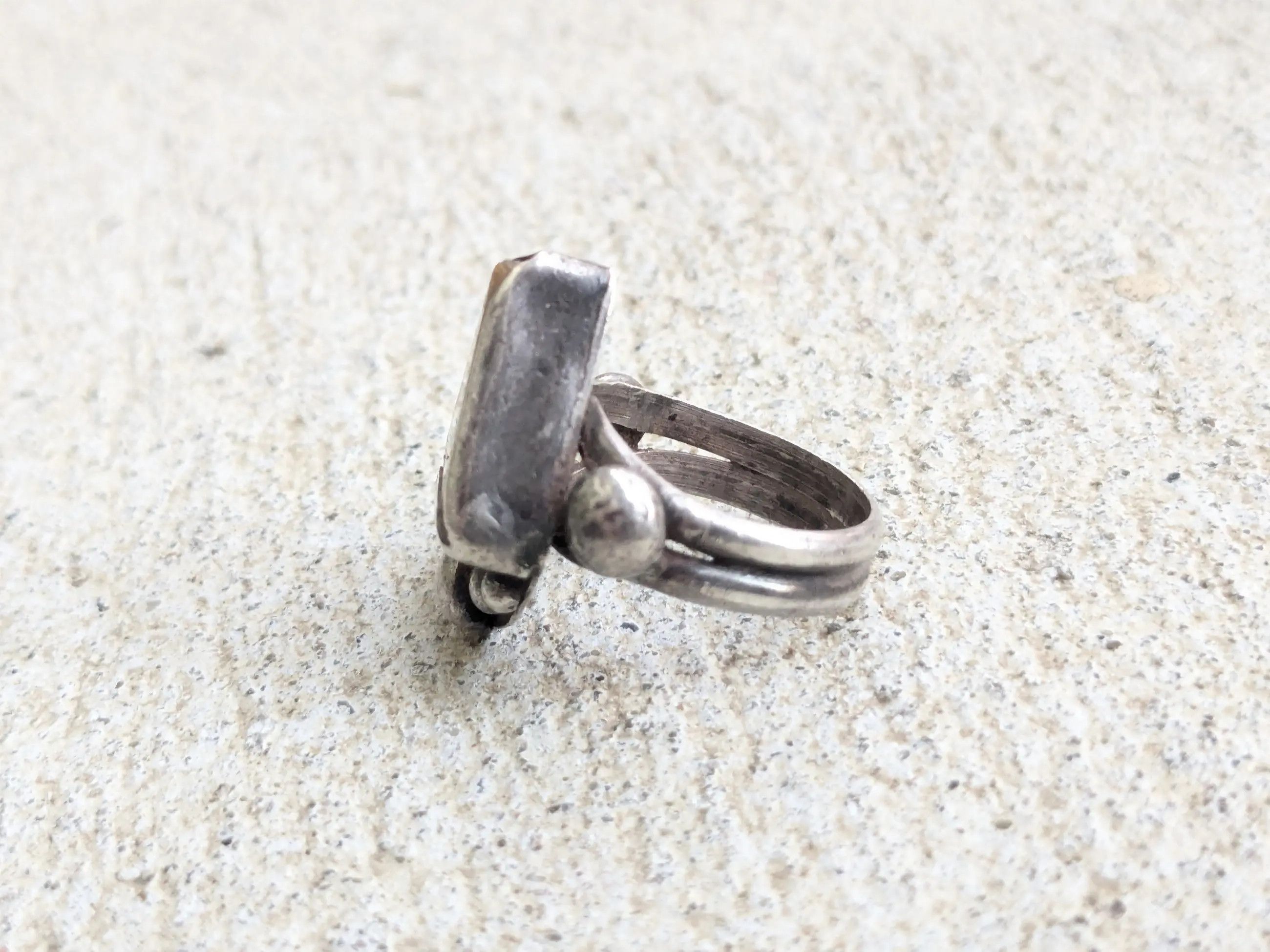 Sterling Silver Vintage Sterling Silver Ring Brown Agate Triangle Modern Size ONE SIZE - 3 Thumbnail