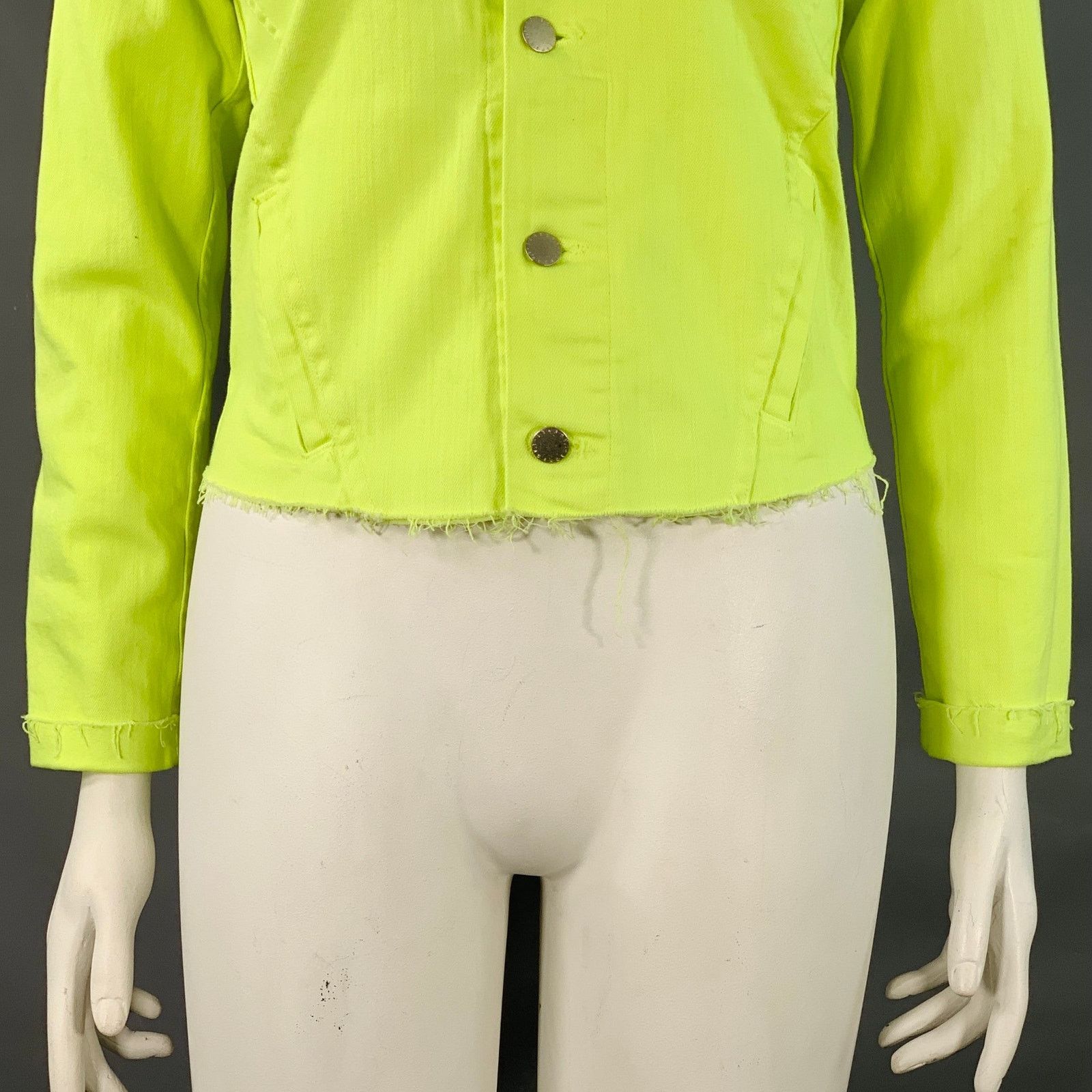 L'AGENCE L'AGENCE L Yellow Neon Cotton Blend Twill Raw Edge Jacket Size L / US 10 / IT 46 - 2 Thumbnail