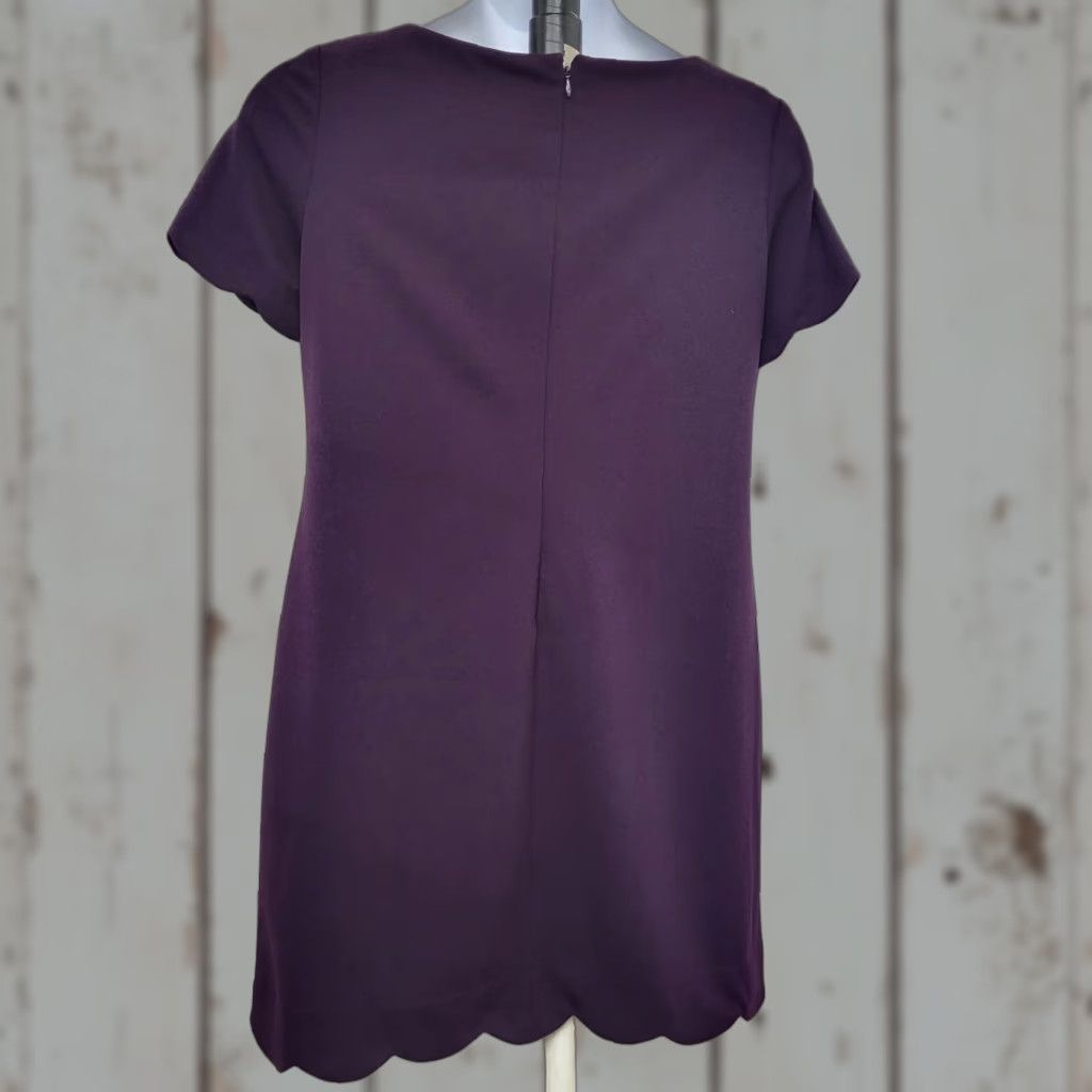 Anne Klein Ann Klein Dress Women's Size 14 Purple Wine Short Sleeve Scalloped Classic Fit Size 36" / US 14 / IT 50 - 1 Thumbnail